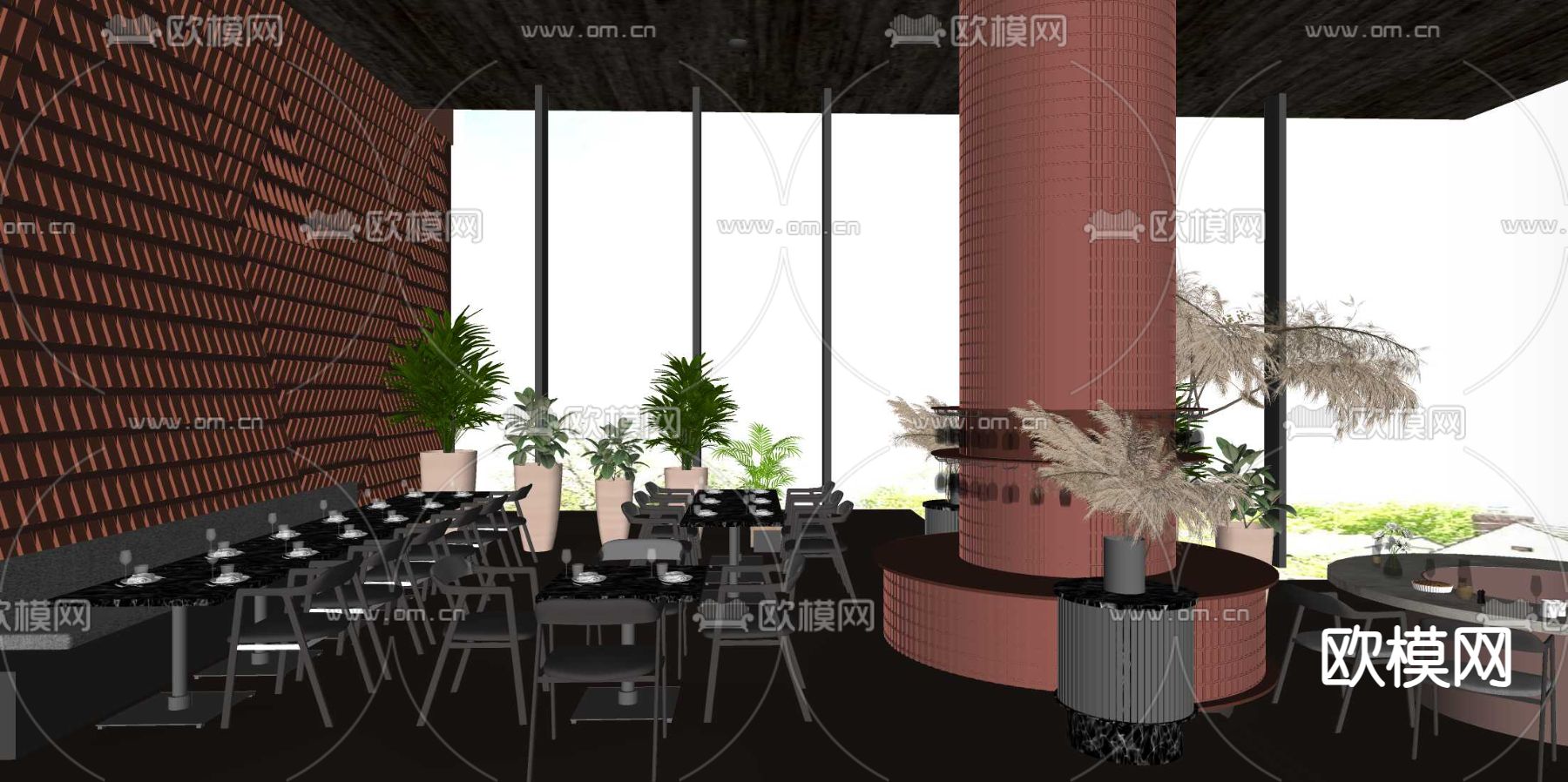 现代西餐厅su模型下载（渲染图2）