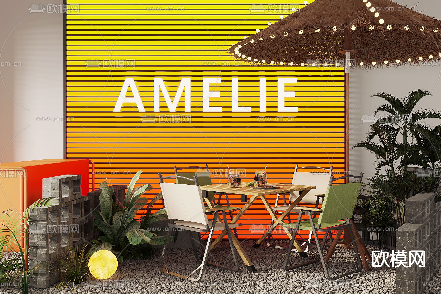 户外桌椅 露营桌椅 遮阳伞3d模型下载