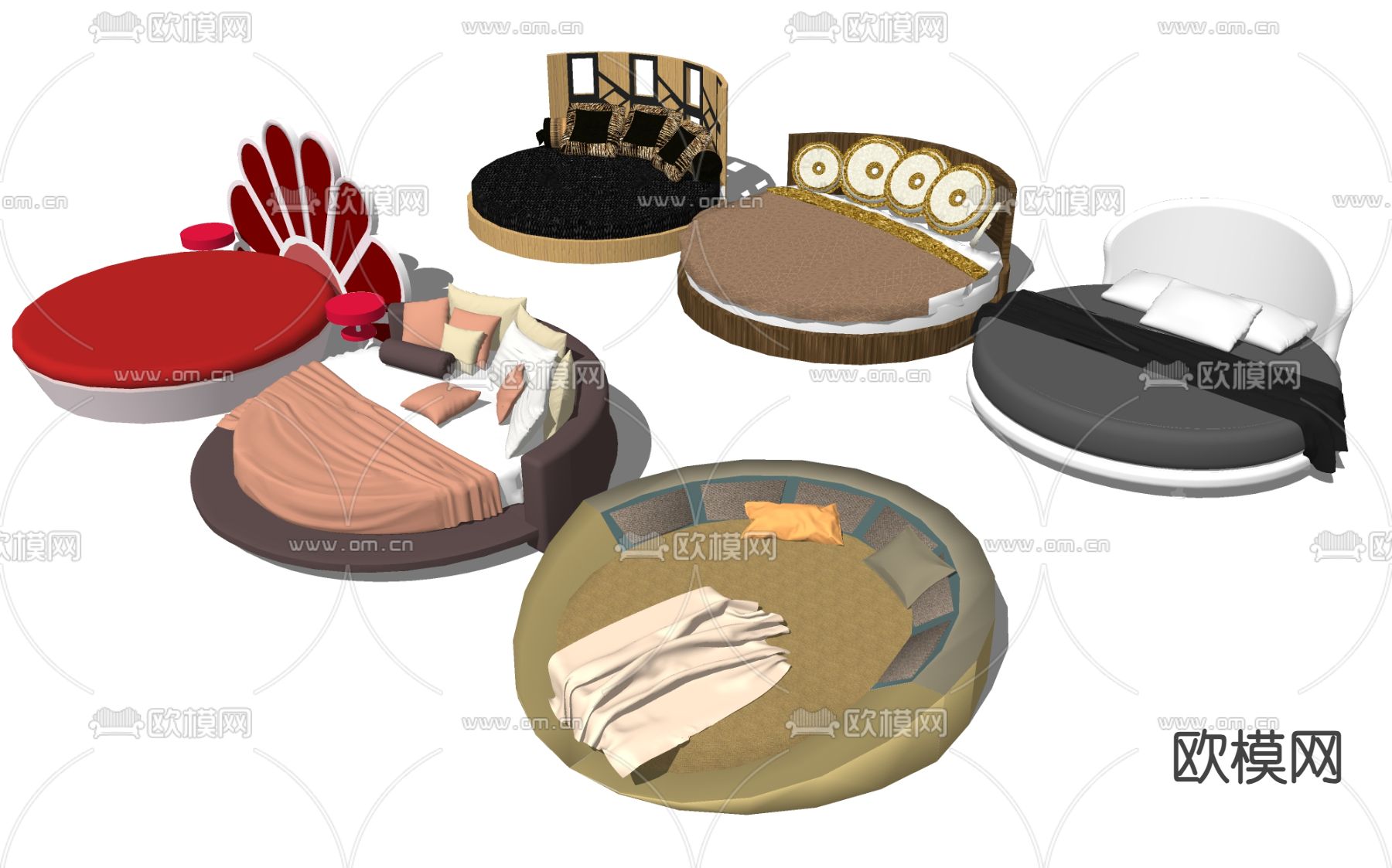 现代圆床su模型下载（渲染图2）