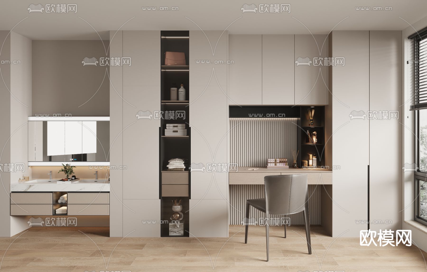 一体式衣柜 梳妆台3d模型下载