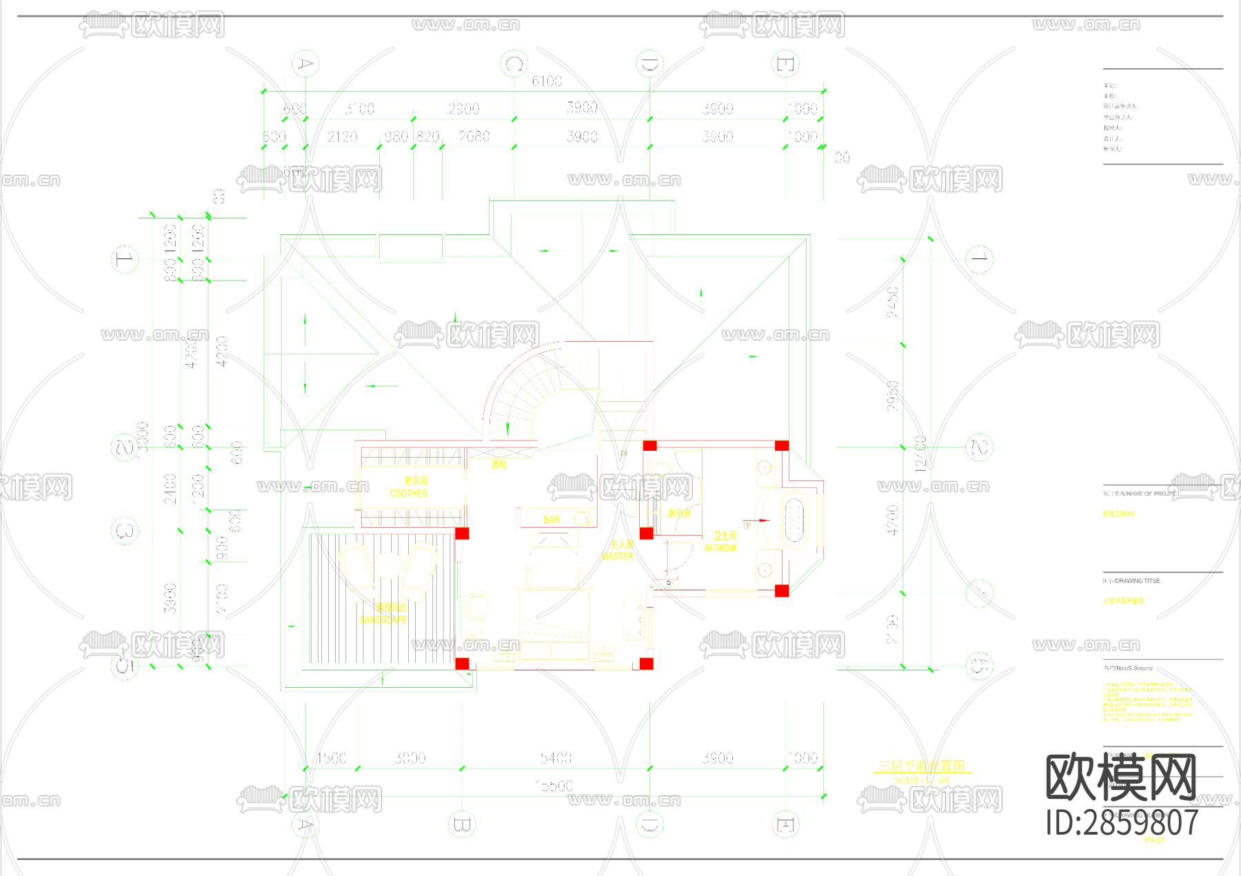 欧式风格四层别墅cad施工图下载（渲染图5）