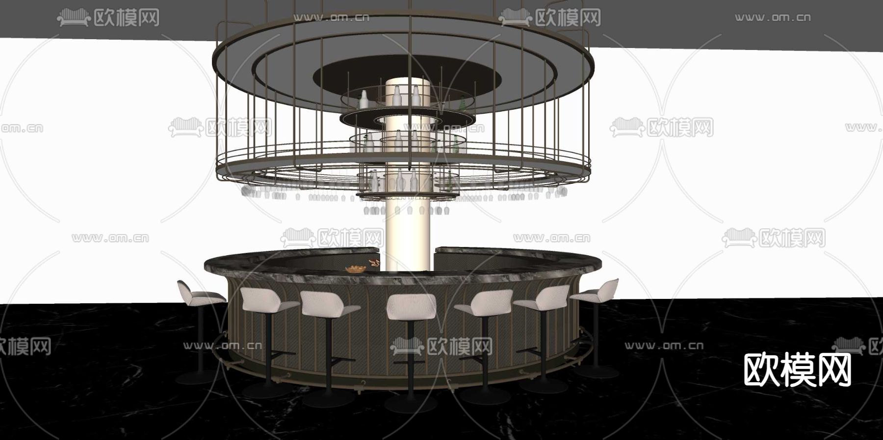 现代酒吧台su模型下载（渲染图2）