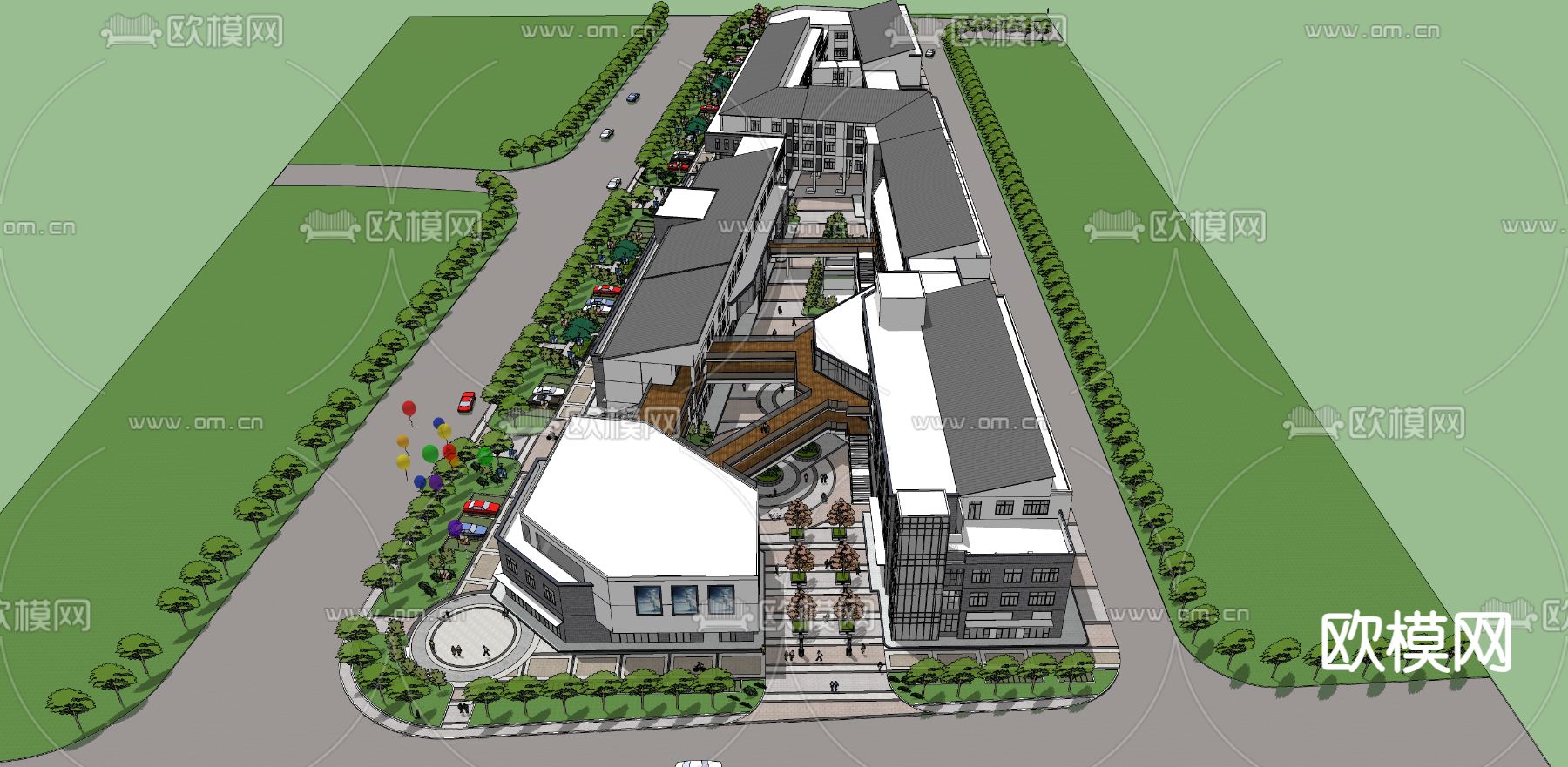 现代商业街su模型下载（渲染图3）