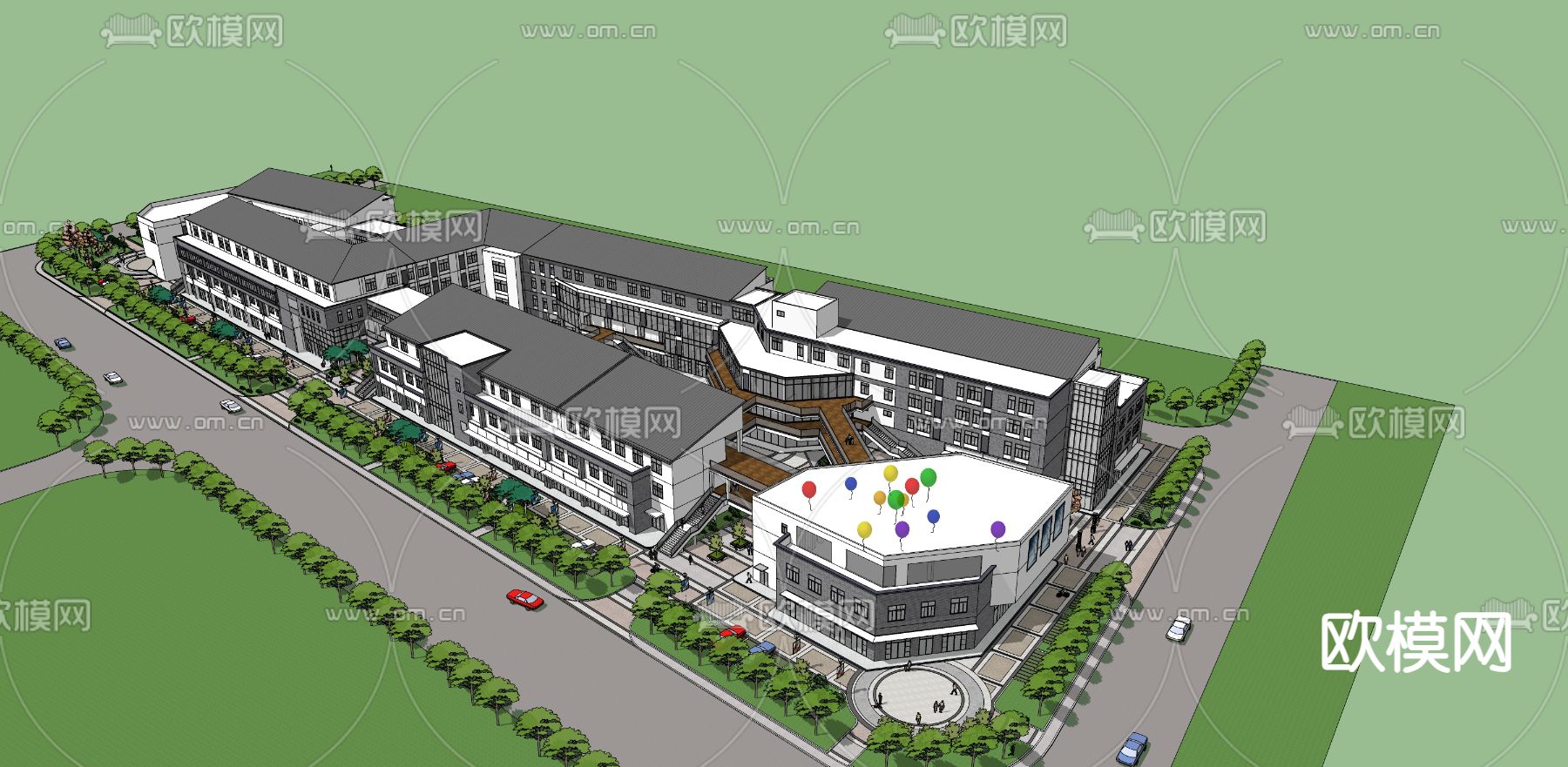 现代商业街su模型下载（渲染图1）