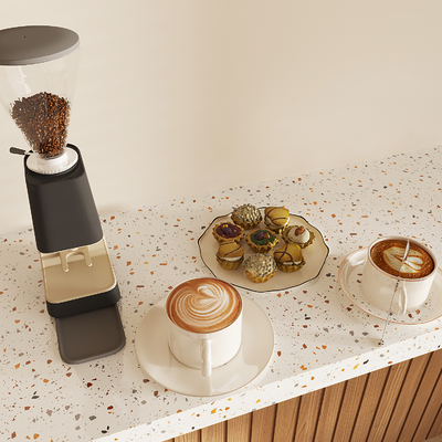  咖啡机 咖啡豆 拉花咖啡su模型 