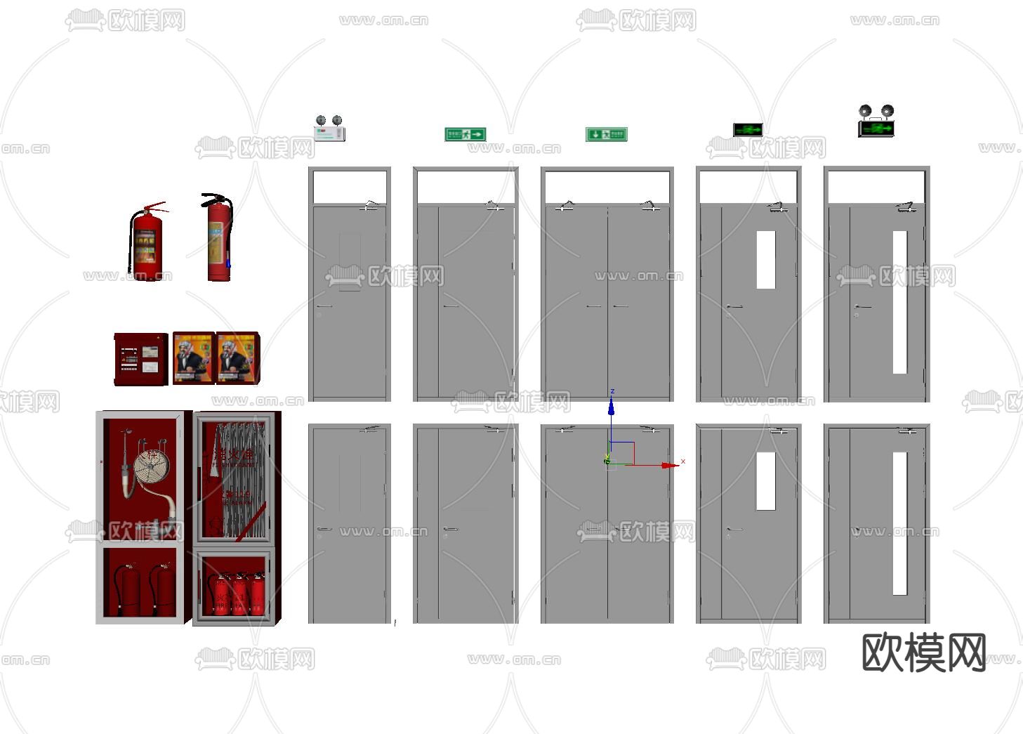 消防门 防火门 应急灯 安全指示牌su模型下载（渲染图2）
