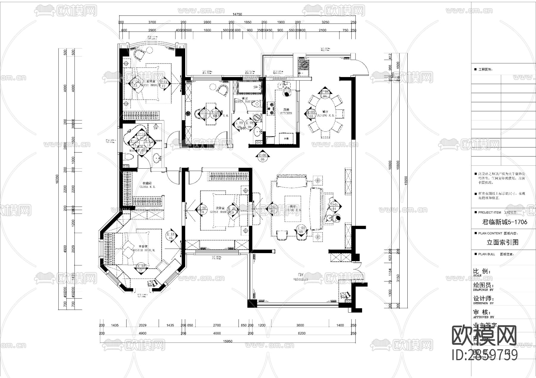 欧式风格大平层cad施工图下载（渲染图6）