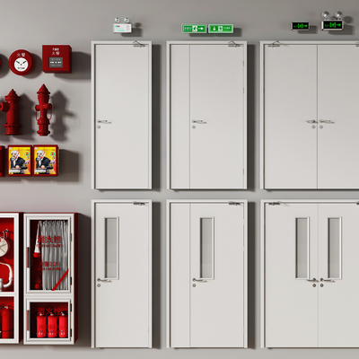  消防门 防火门 应急灯 安全指示牌su模型 