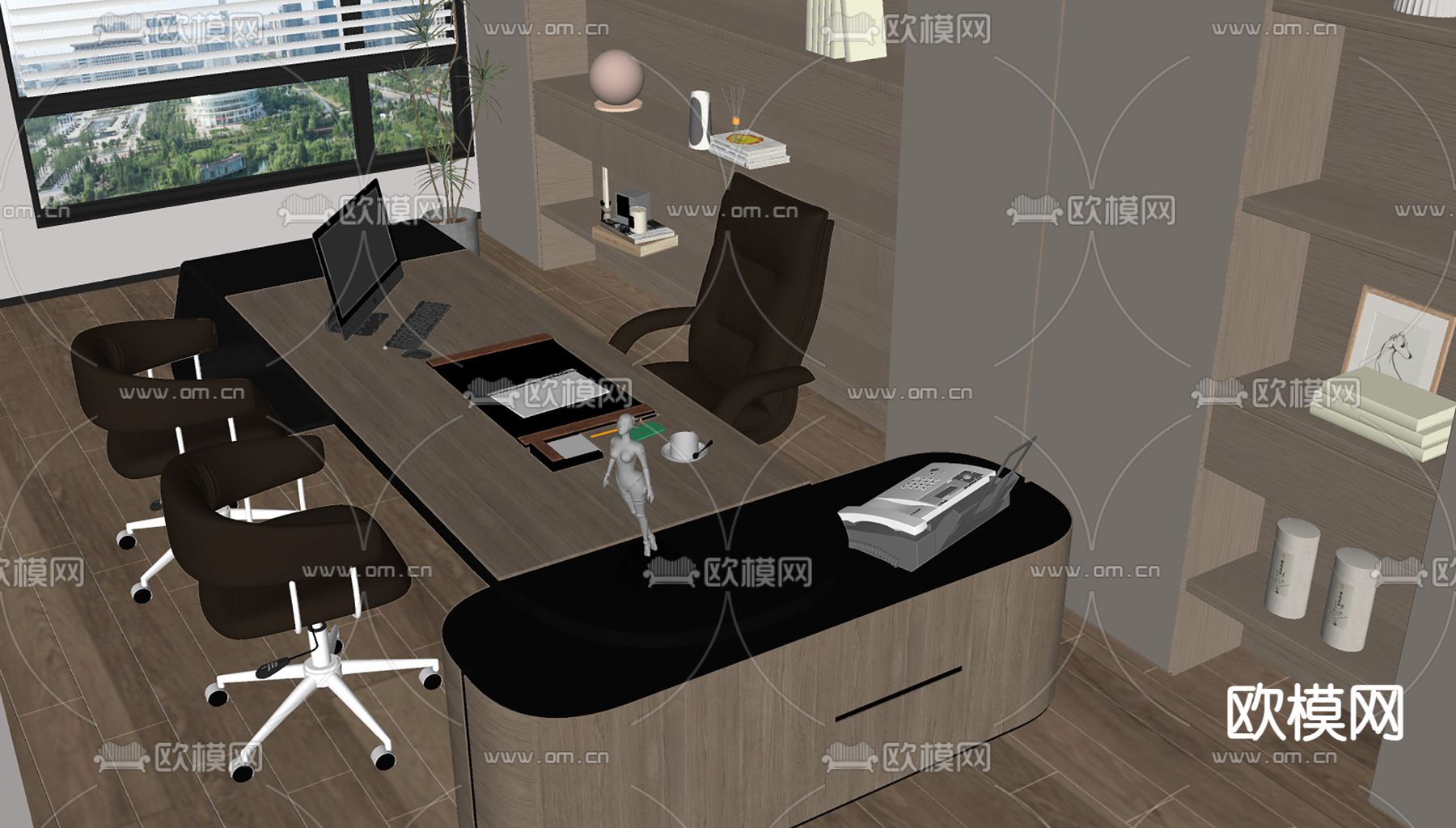 办公书桌椅su模型下载（渲染图2）