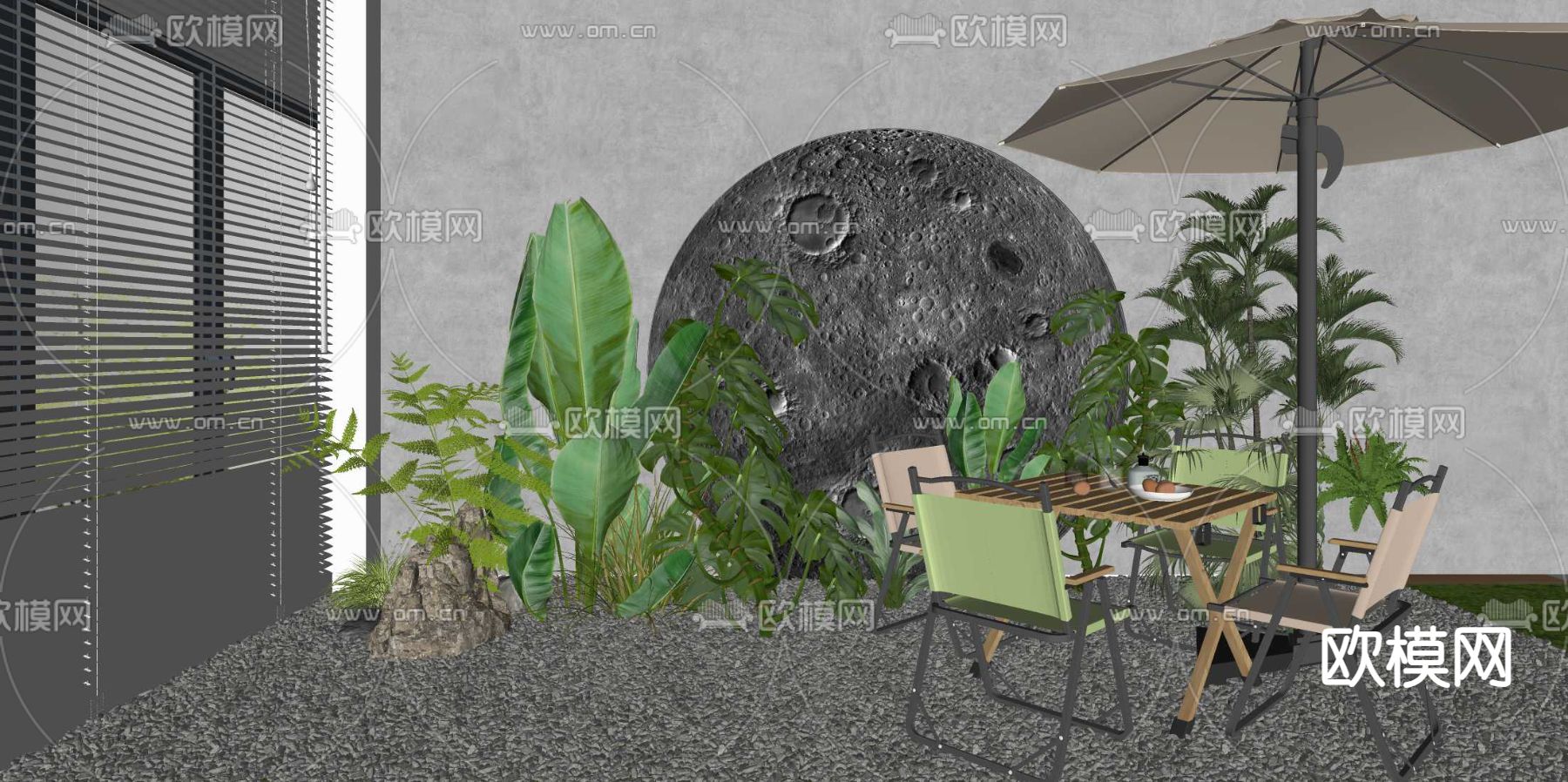 植物堆 户外桌椅su模型下载（渲染图2）