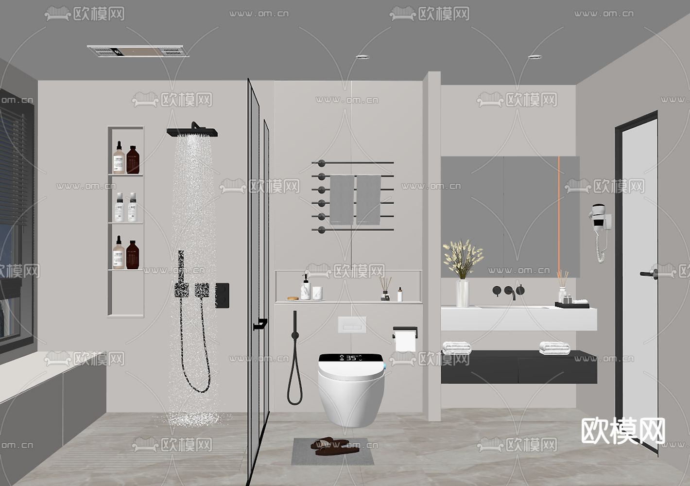 现代卫生间su模型下载（渲染图2）