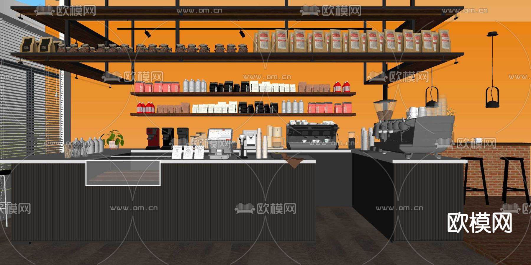 现代咖啡厅 工作台su模型下载（渲染图2）