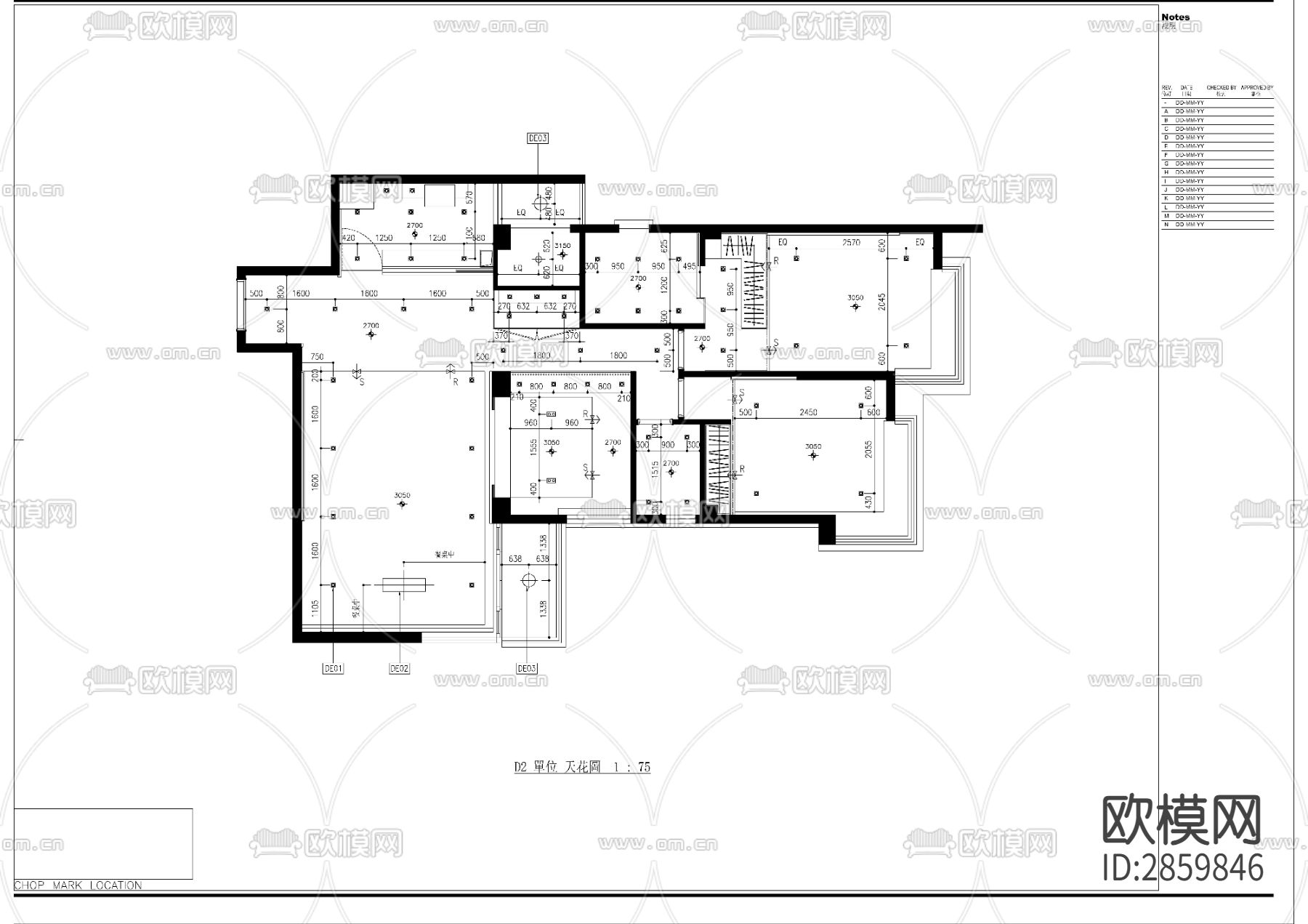 欧式风格平层cad施工图下载（渲染图3）