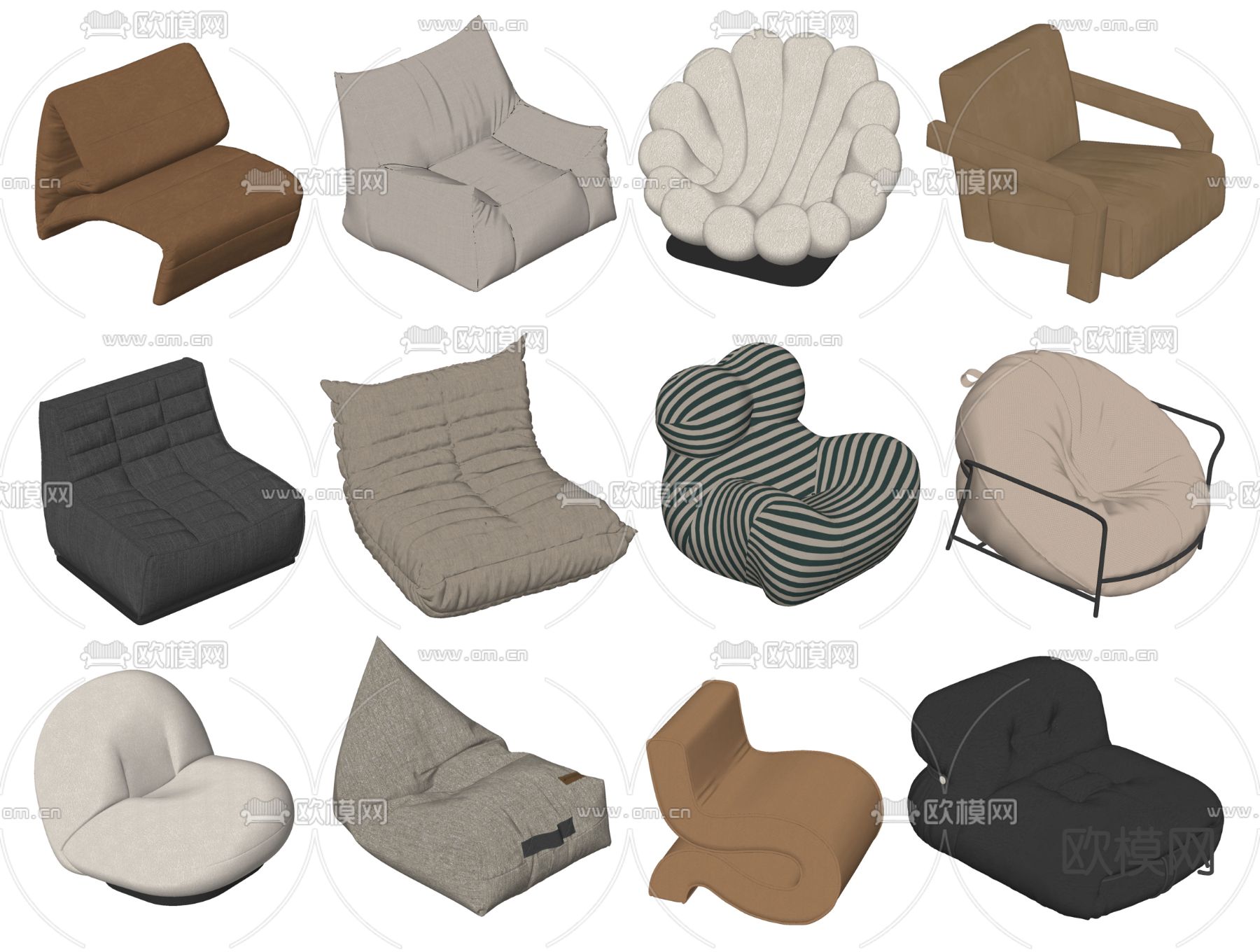 现代懒人沙发su模型