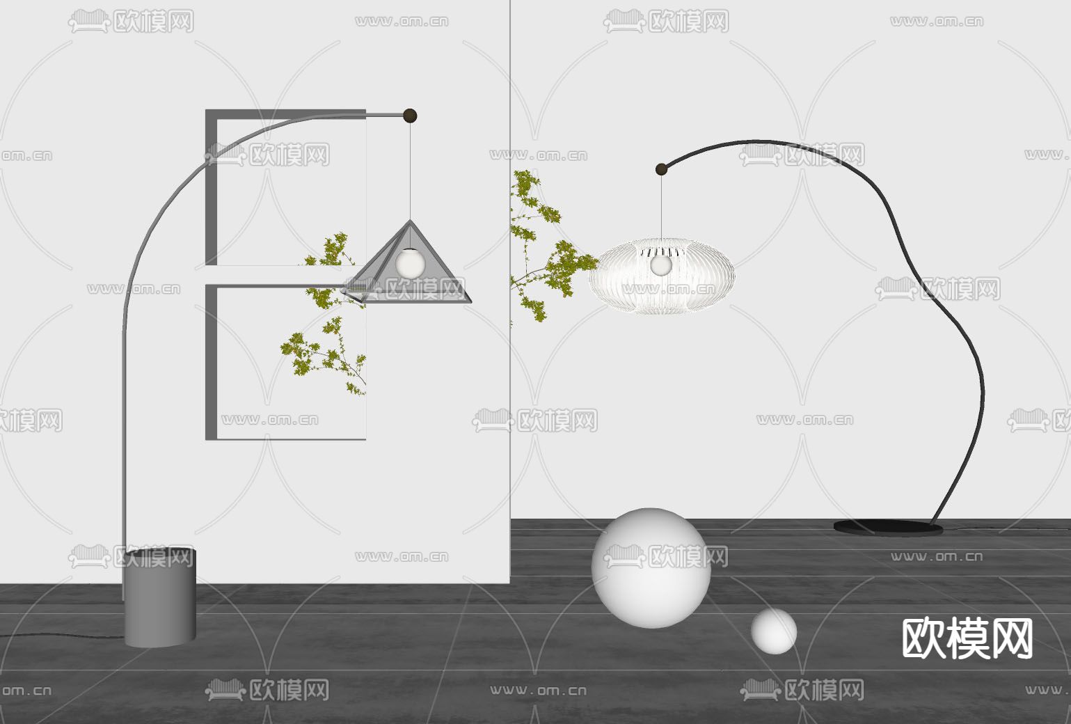 现代落地灯su模型下载（渲染图2）