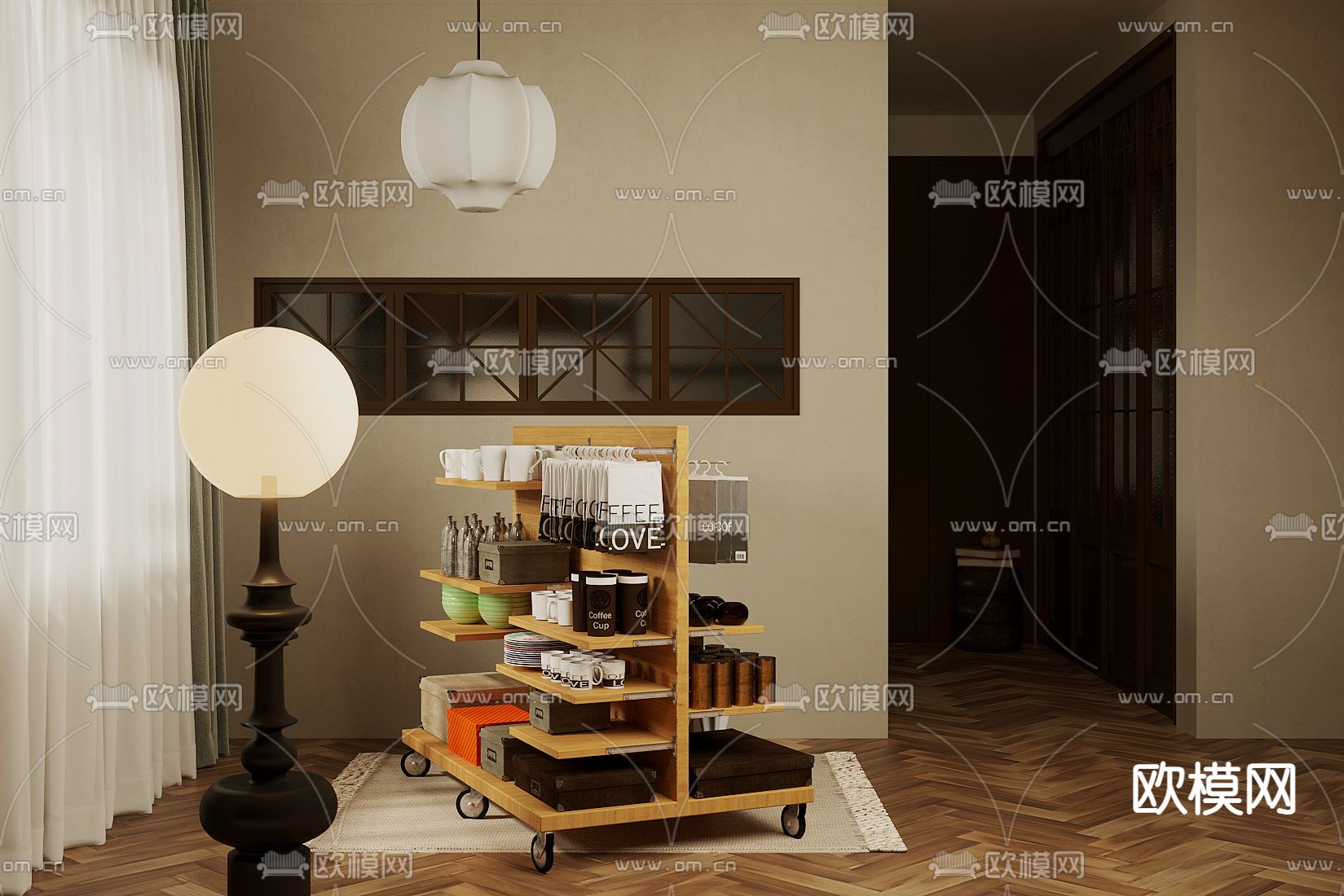 咖啡展示台 小推车3d模型下载