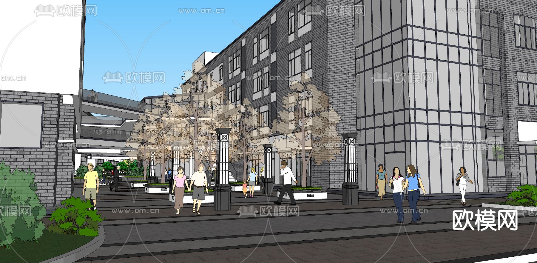 现代商业街su模型下载（渲染图4）