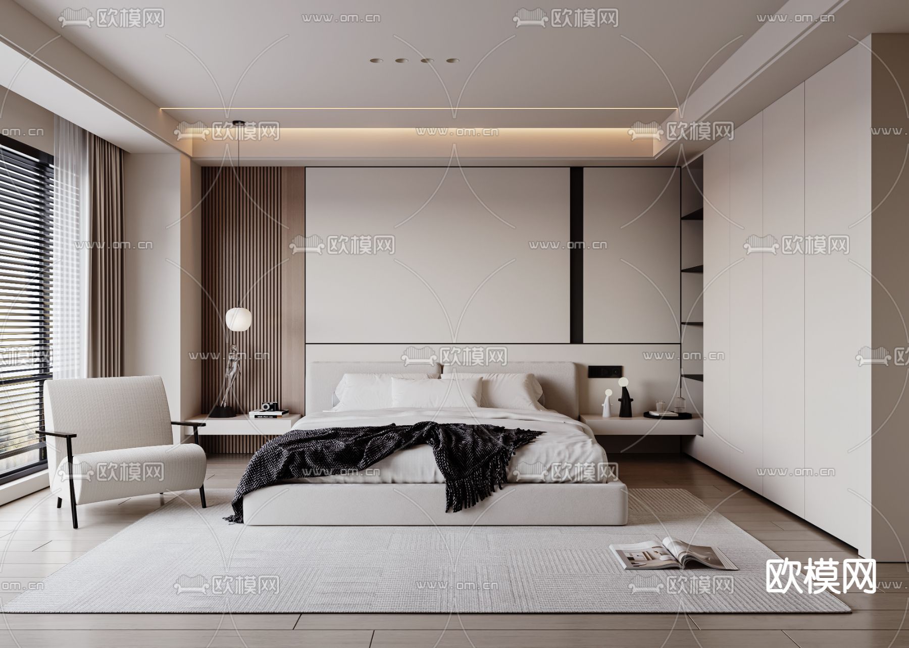 奶油风卧室 主人房3d模型下载