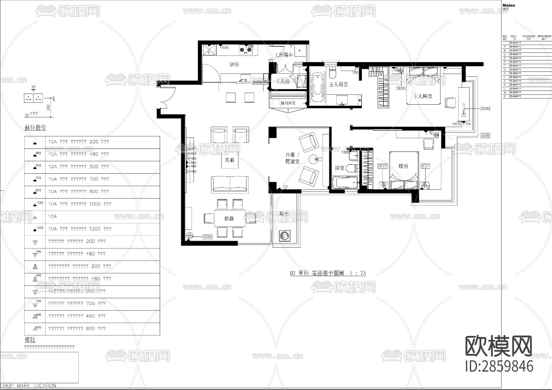 欧式风格平层cad施工图下载（渲染图2）