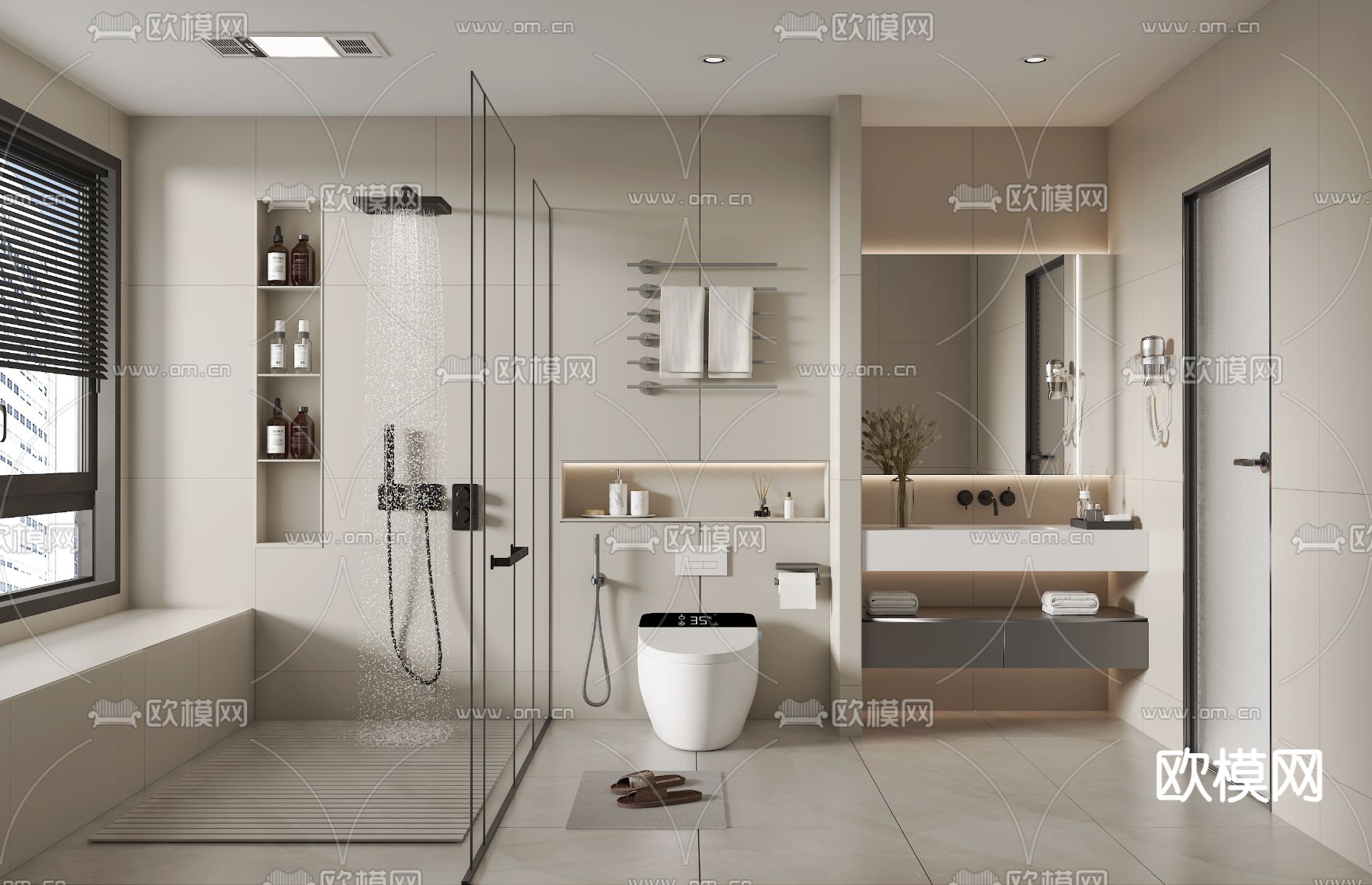 现代卫生间su模型下载（渲染图1）