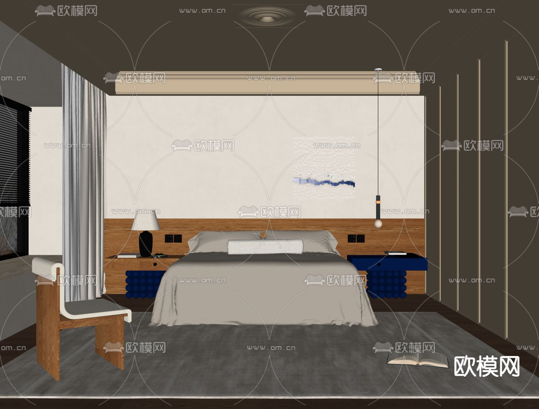 中古风卧室su模型下载（渲染图2）
