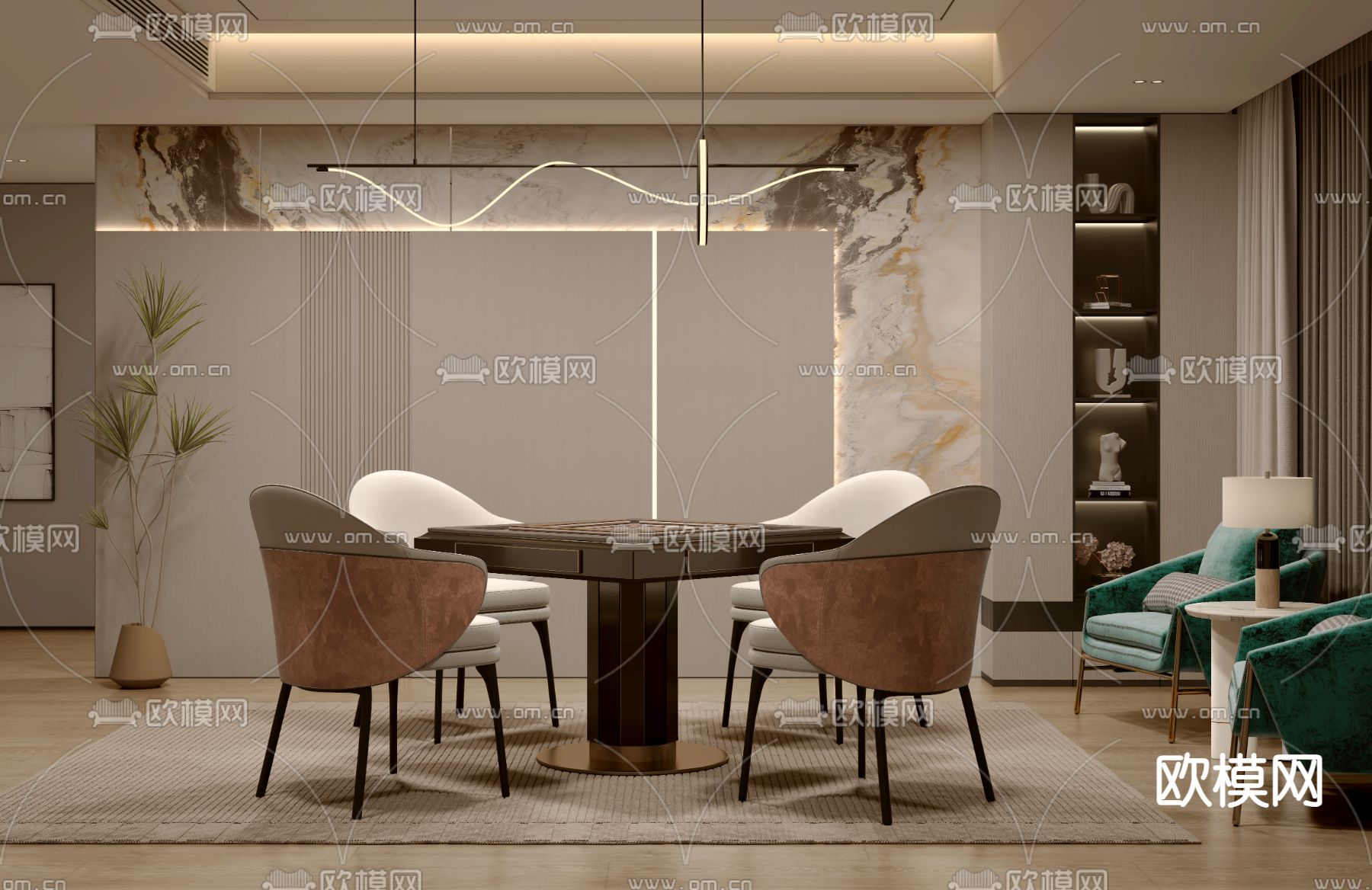 新中式麻将室3d模型下载