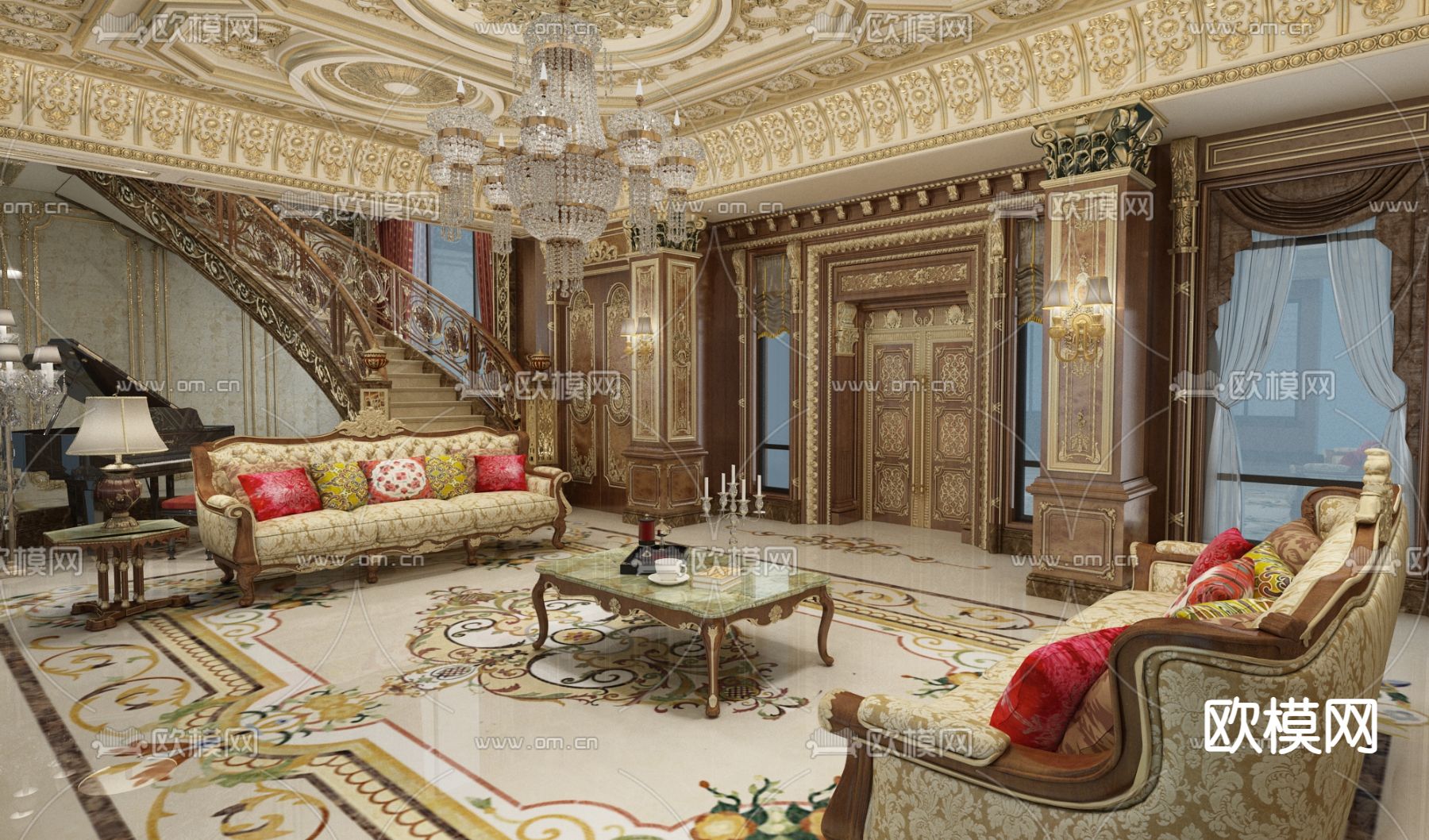 欧式别墅客厅3d模型下载