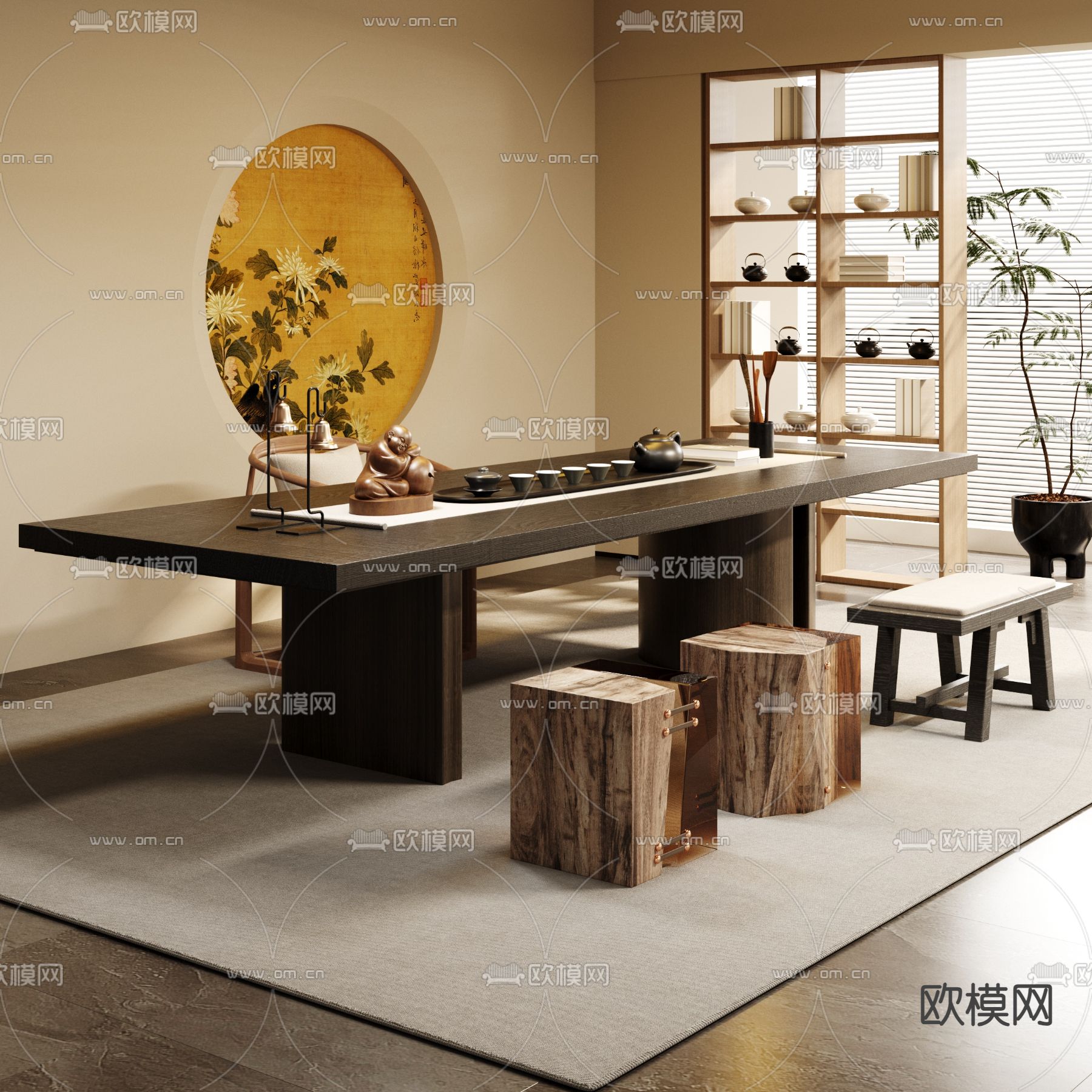 新中式茶桌 茶台3d模型下载