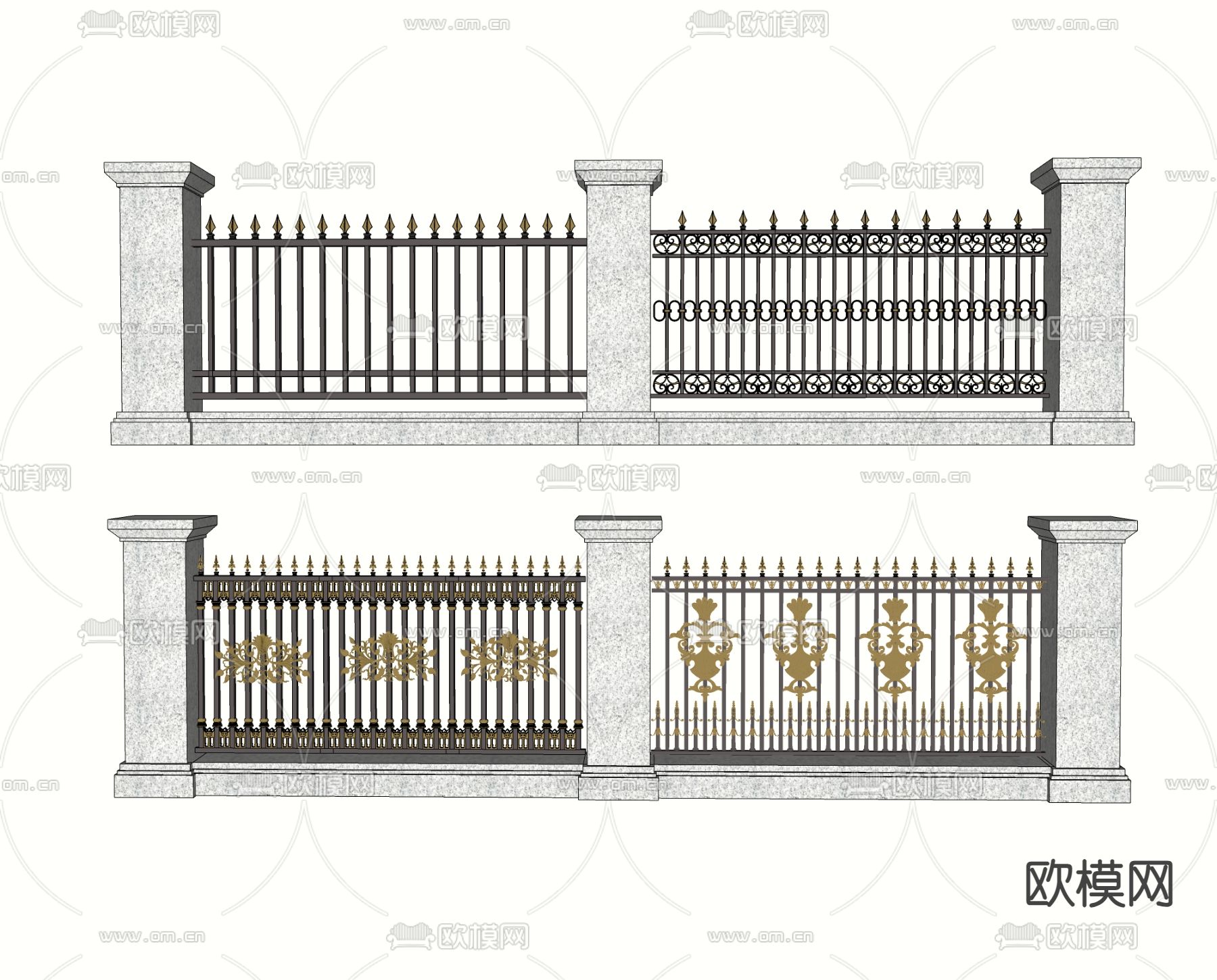 简欧铁艺雕花围栏su模型下载（渲染图2）