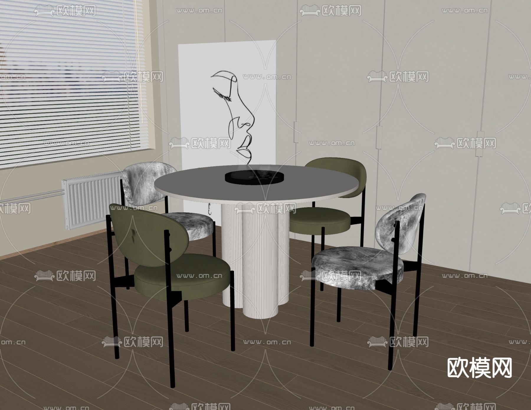 奶油风餐桌椅su模型下载（渲染图2）