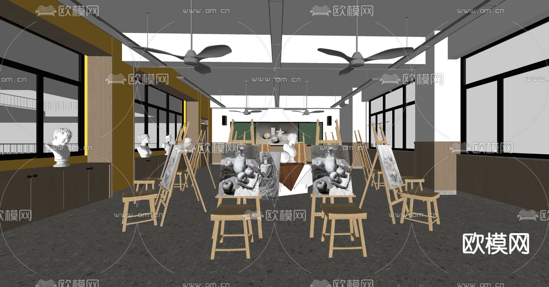 现代美术教室su模型下载（渲染图2）