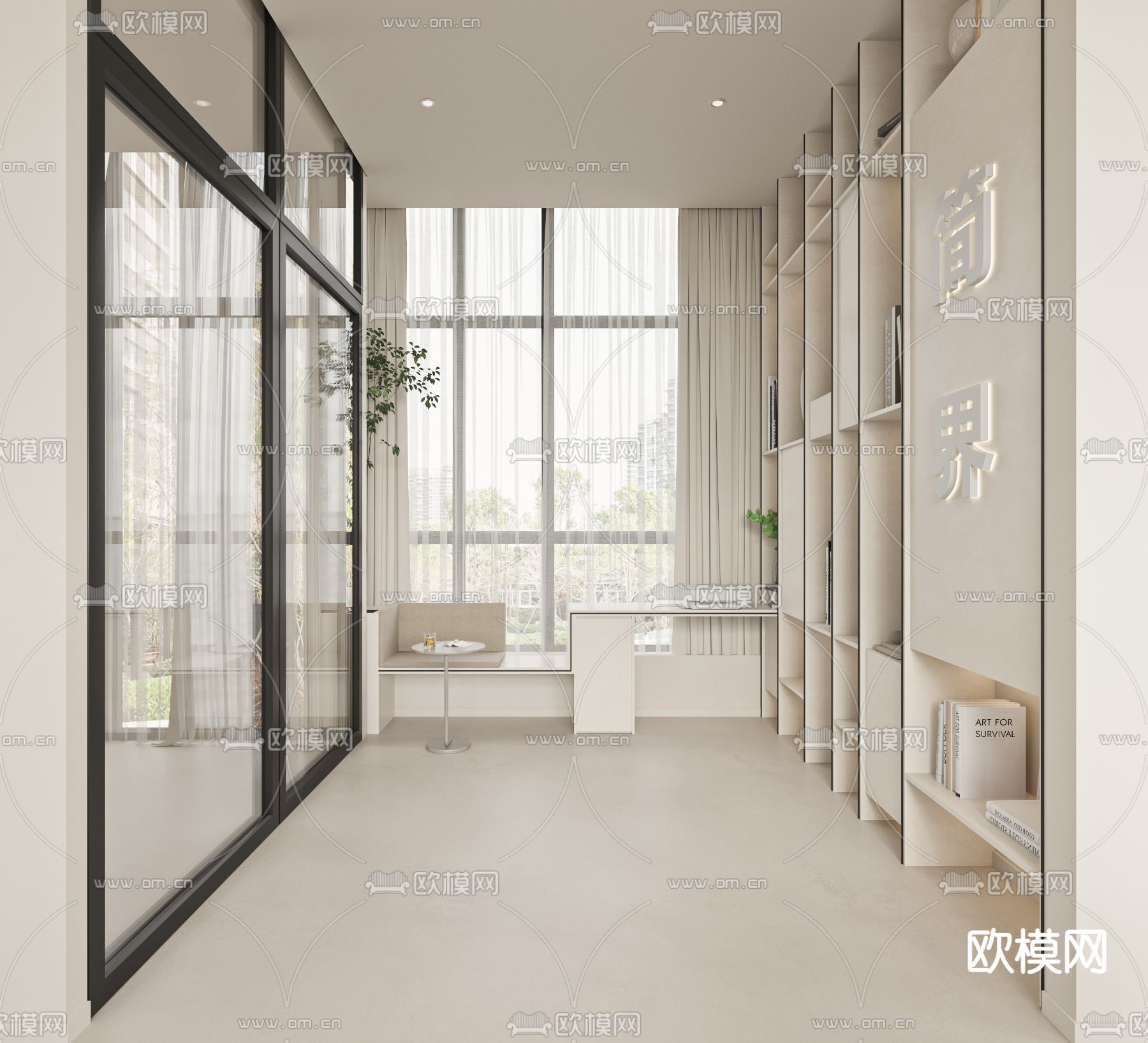 奶油风办公室 公共办公区 工位3d模型下载（渲染图5）