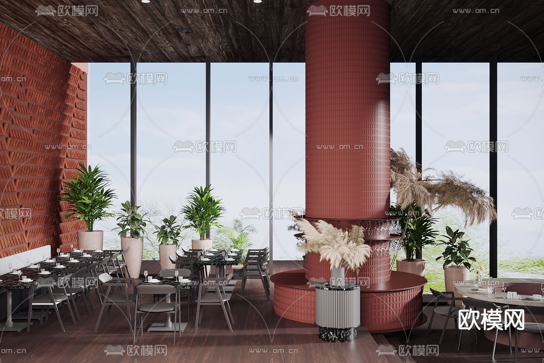 现代西餐厅su模型下载（渲染图1）