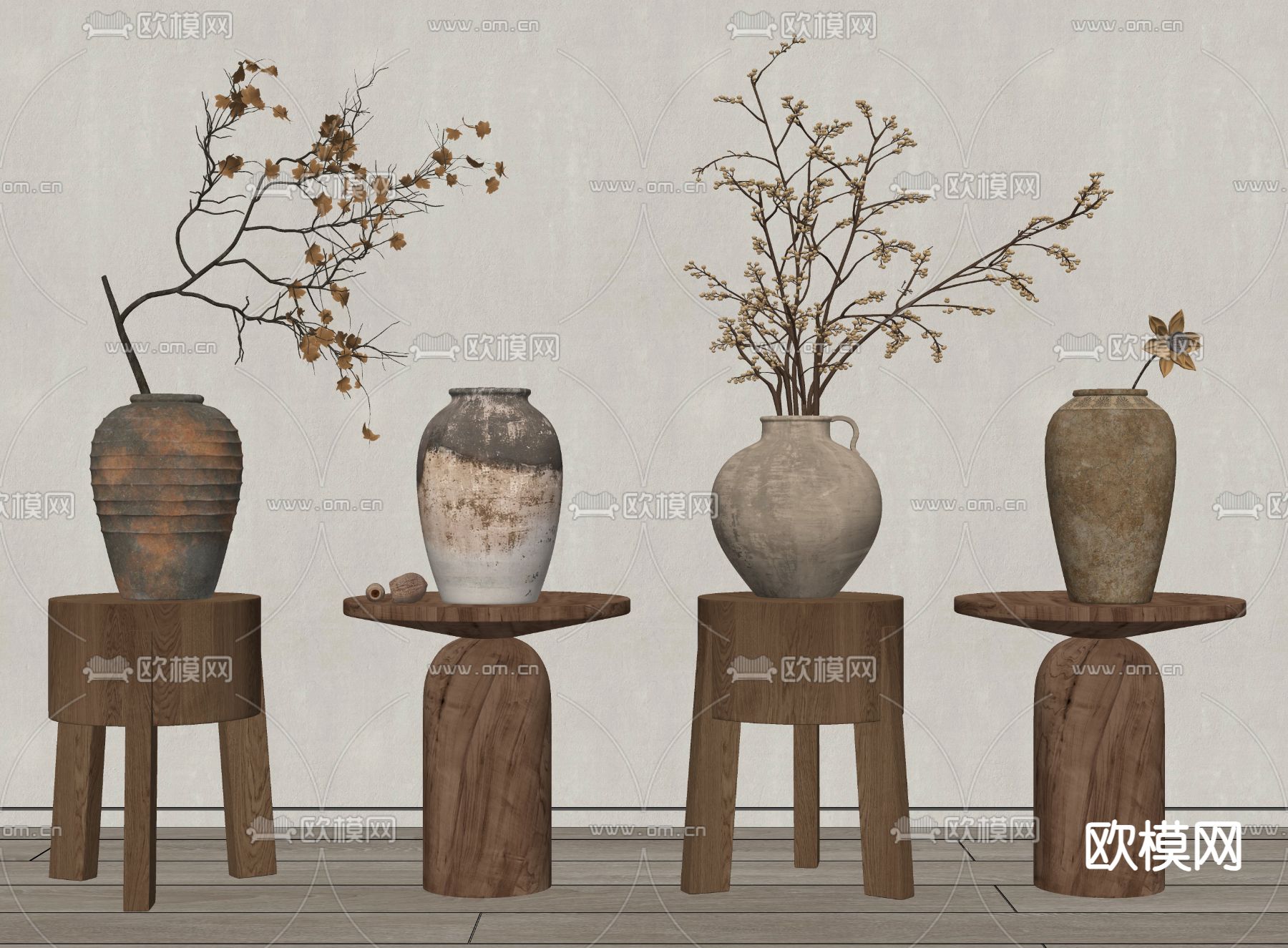 侘寂陶罐 花瓶花艺su模型下载（渲染图2）
