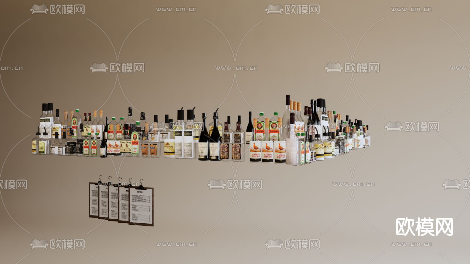 酒瓶 红酒 白酒 啤酒su模型下载（渲染图2）