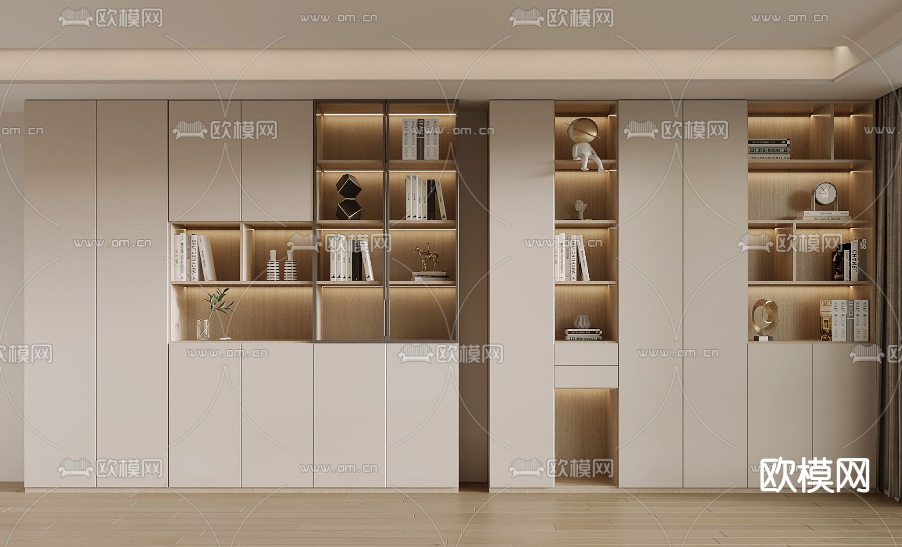 奶油风书柜 书架 装饰柜3d模型下载