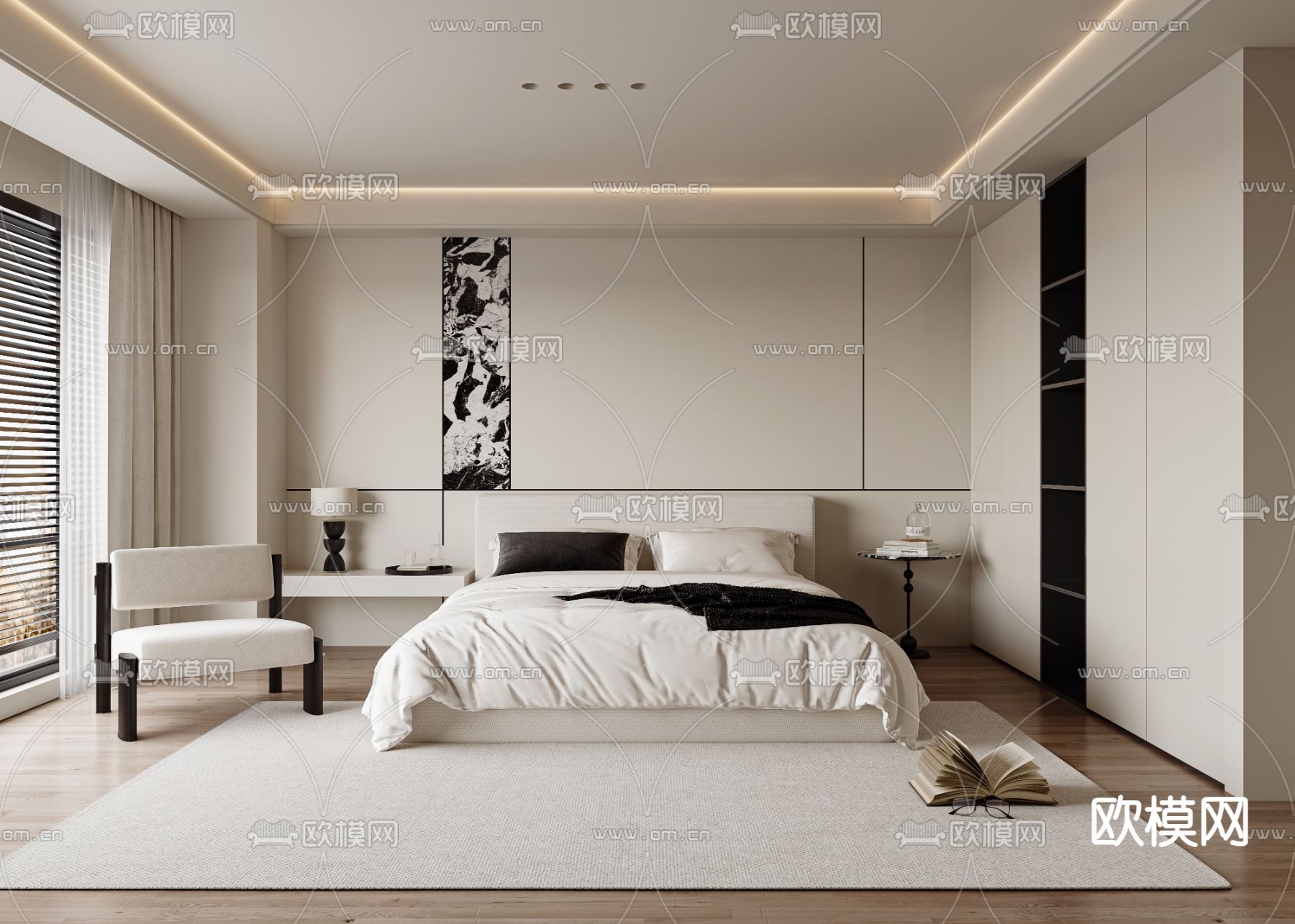 现代卧室 主人房su模型下载（渲染图1）