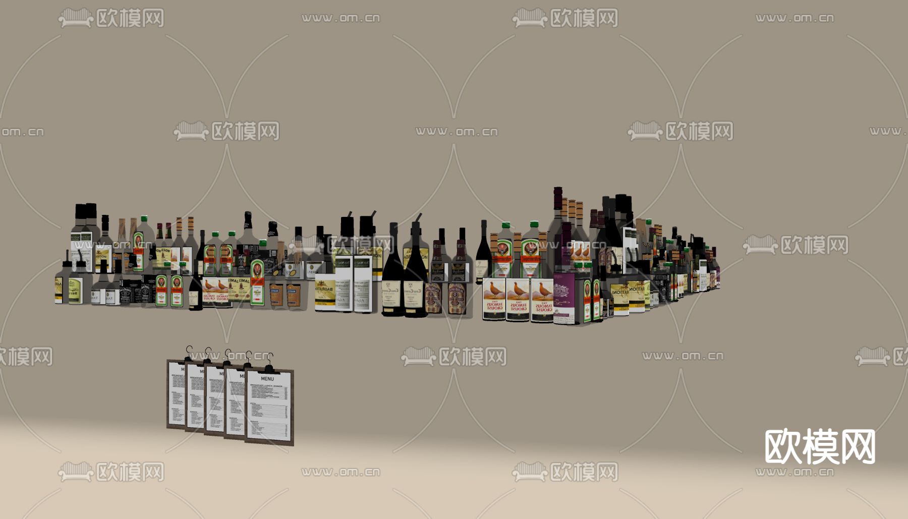酒瓶 红酒 白酒 啤酒su模型下载（渲染图1）