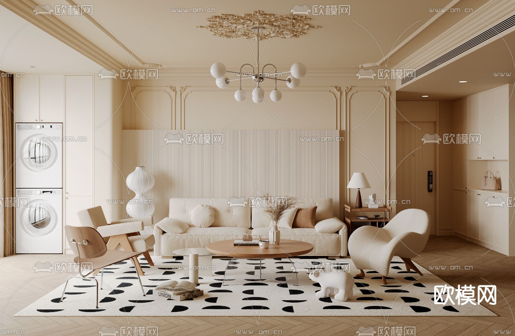 法式客厅3d模型下载（渲染图1）