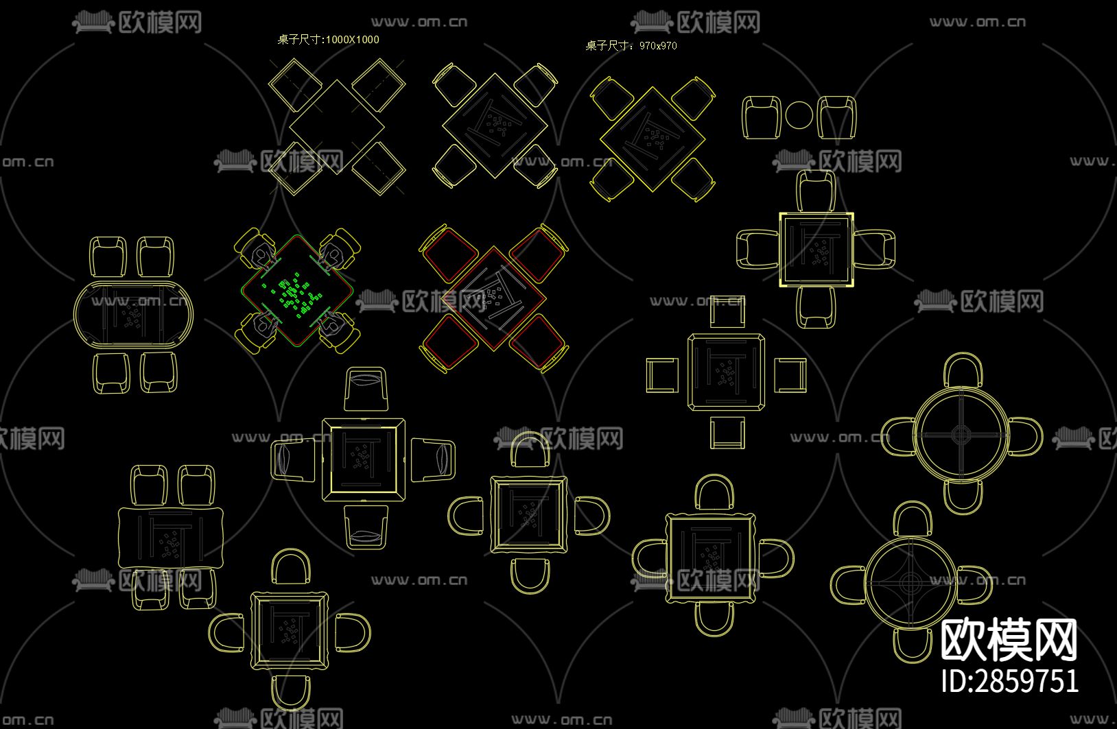 麻将桌棋牌室桌最新合集cad图库下载（渲染图1）