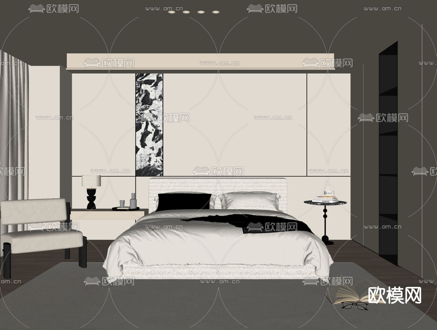 现代卧室 主人房su模型下载（渲染图2）