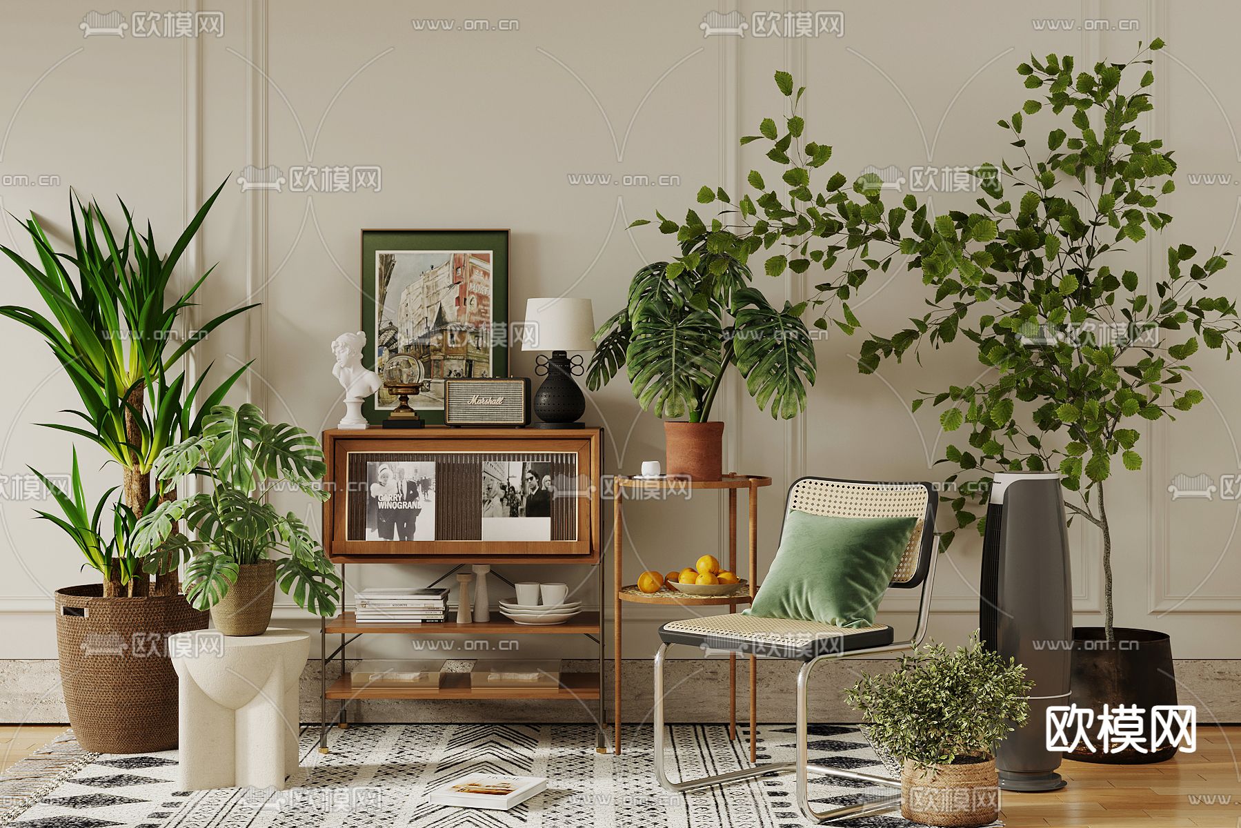 侘寂边柜 玄关柜 盆栽3d模型下载