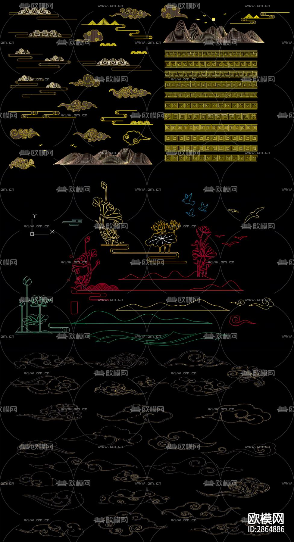 新中式云纹cad图库下载（渲染图2）