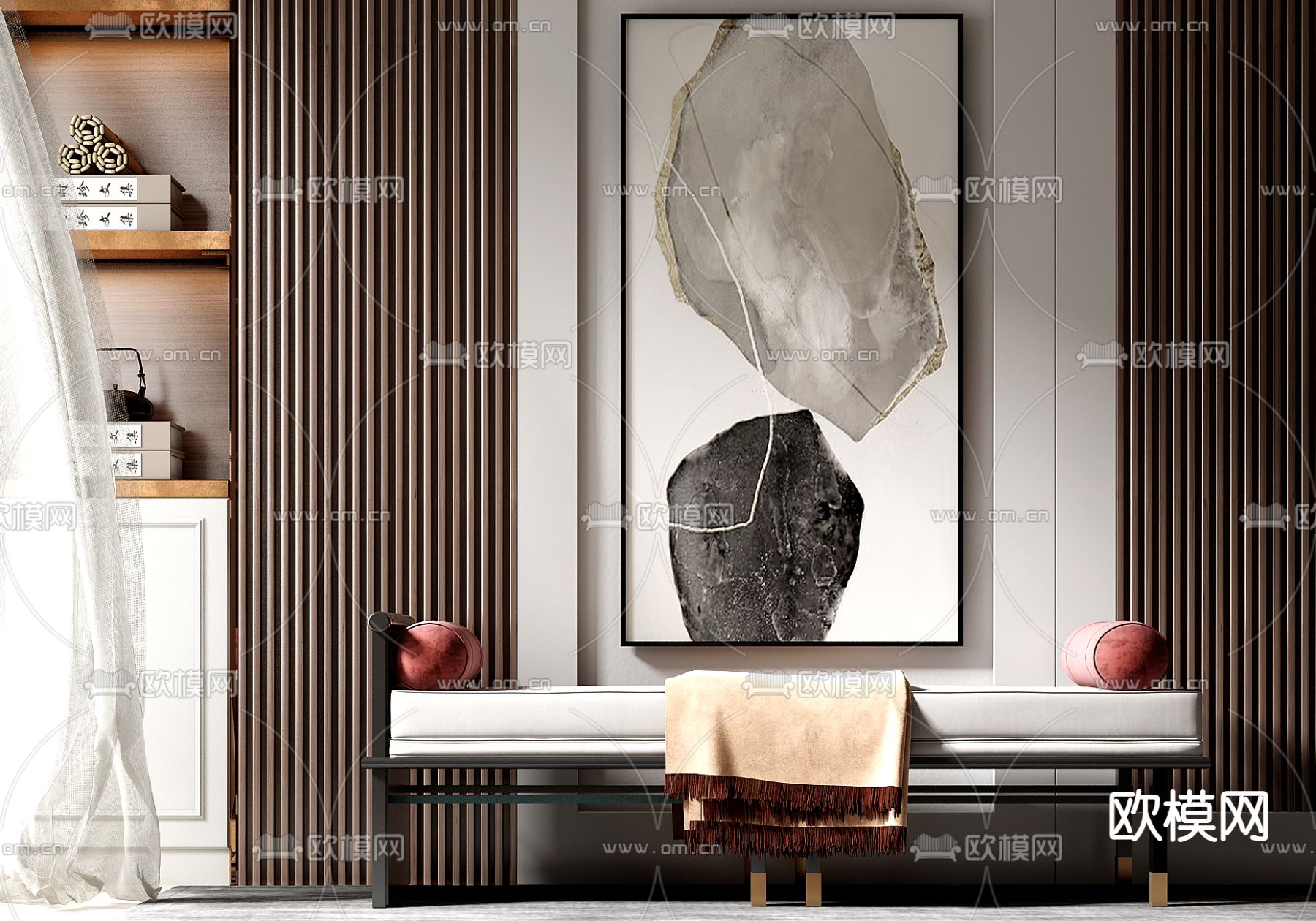 新中式脚踏 床尾凳3d模型下载