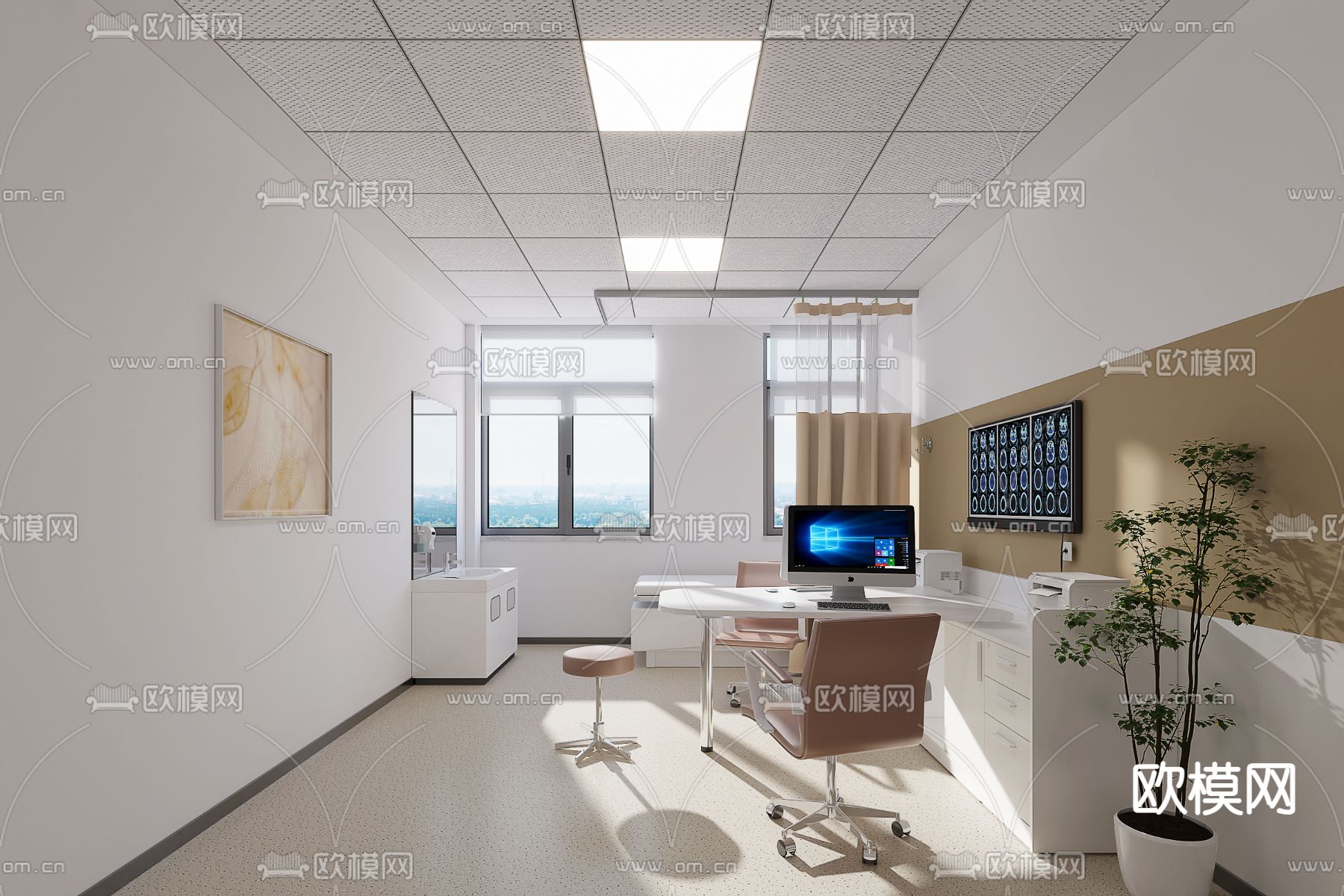 现代医院门诊室su模型下载（渲染图1）