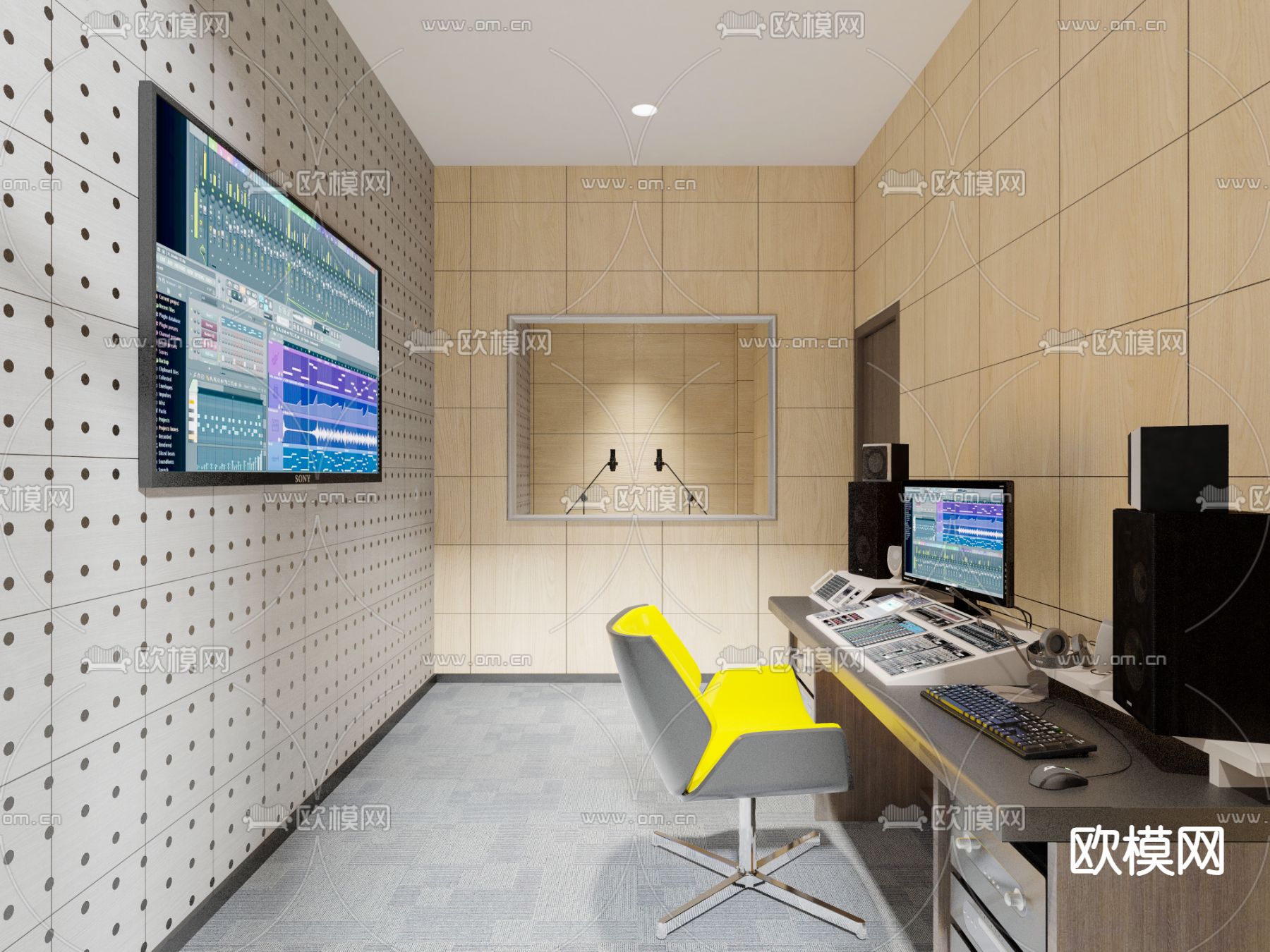 现代录音室 播音室3d模型下载