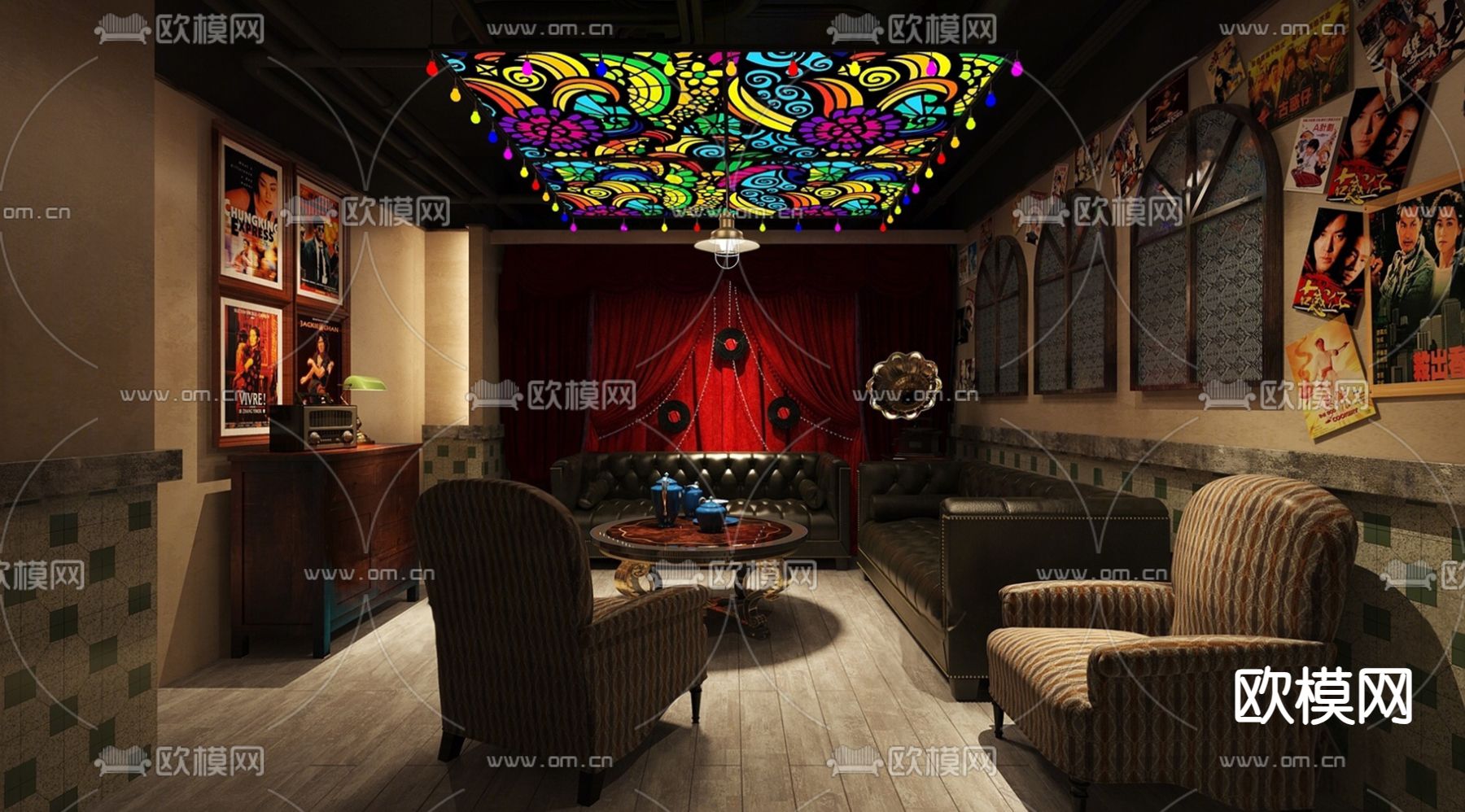 怀旧剧本杀包间su模型下载（渲染图1）