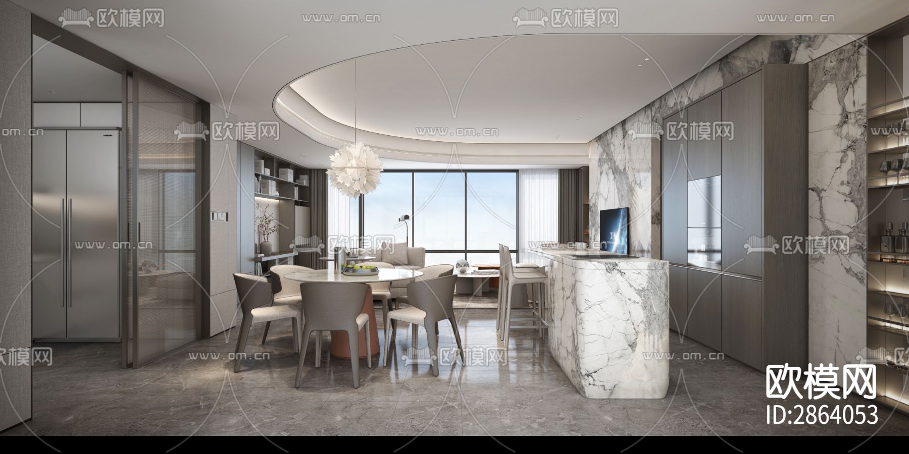 家装平层cad施工图下载（渲染图6）