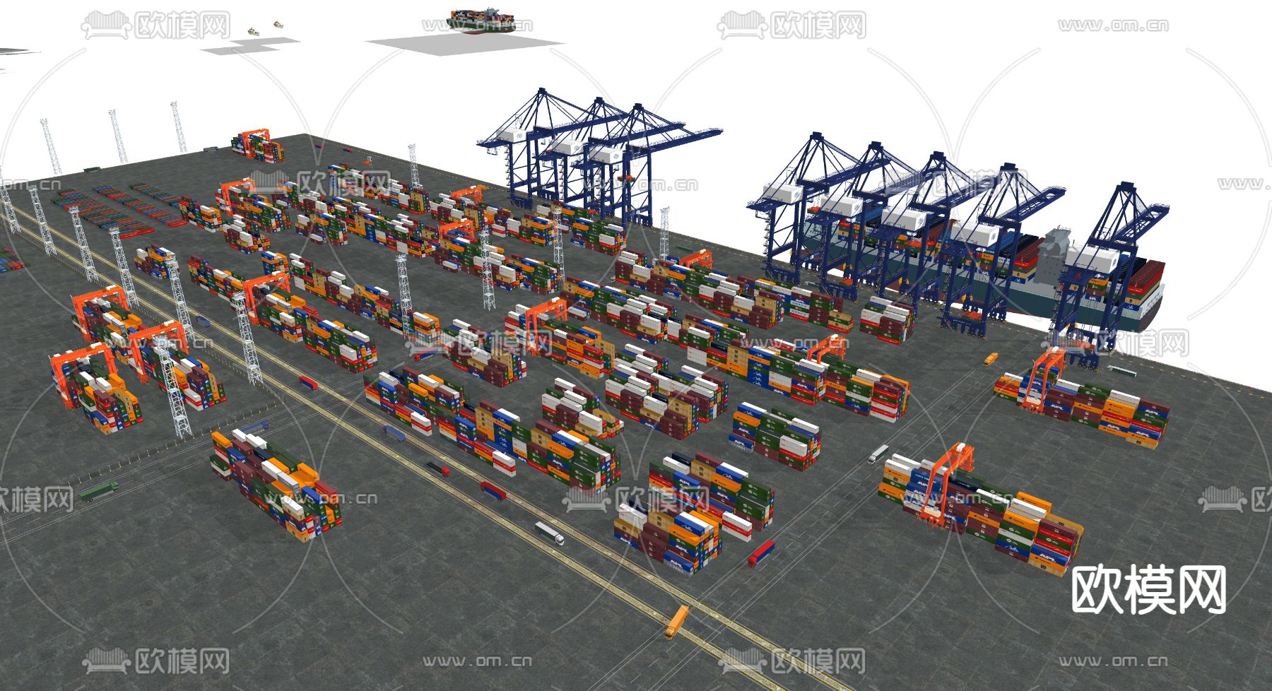 集装箱 集装箱码头su模型下载（渲染图2）