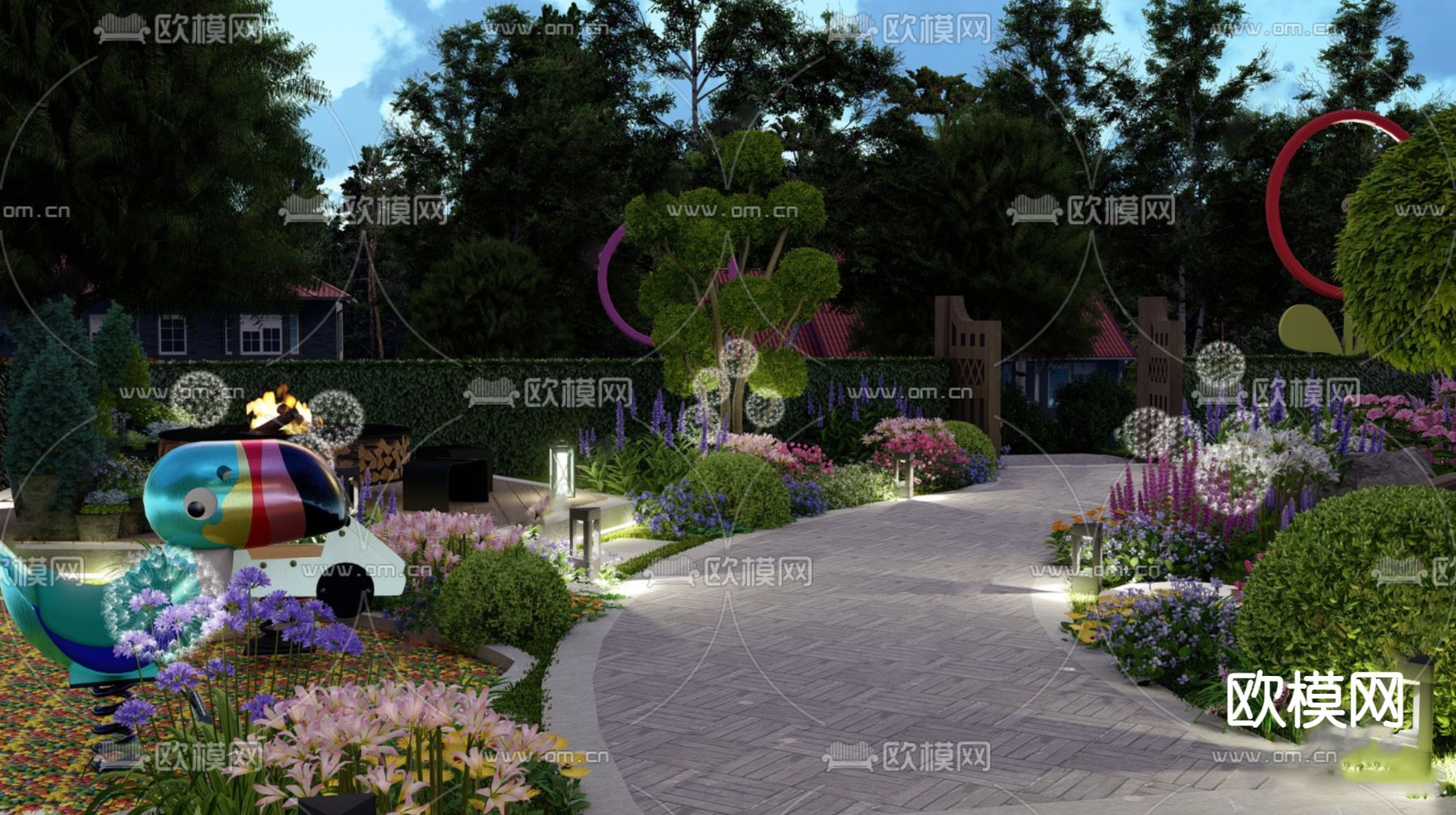 新中式庭院景观su模型下载（渲染图4）